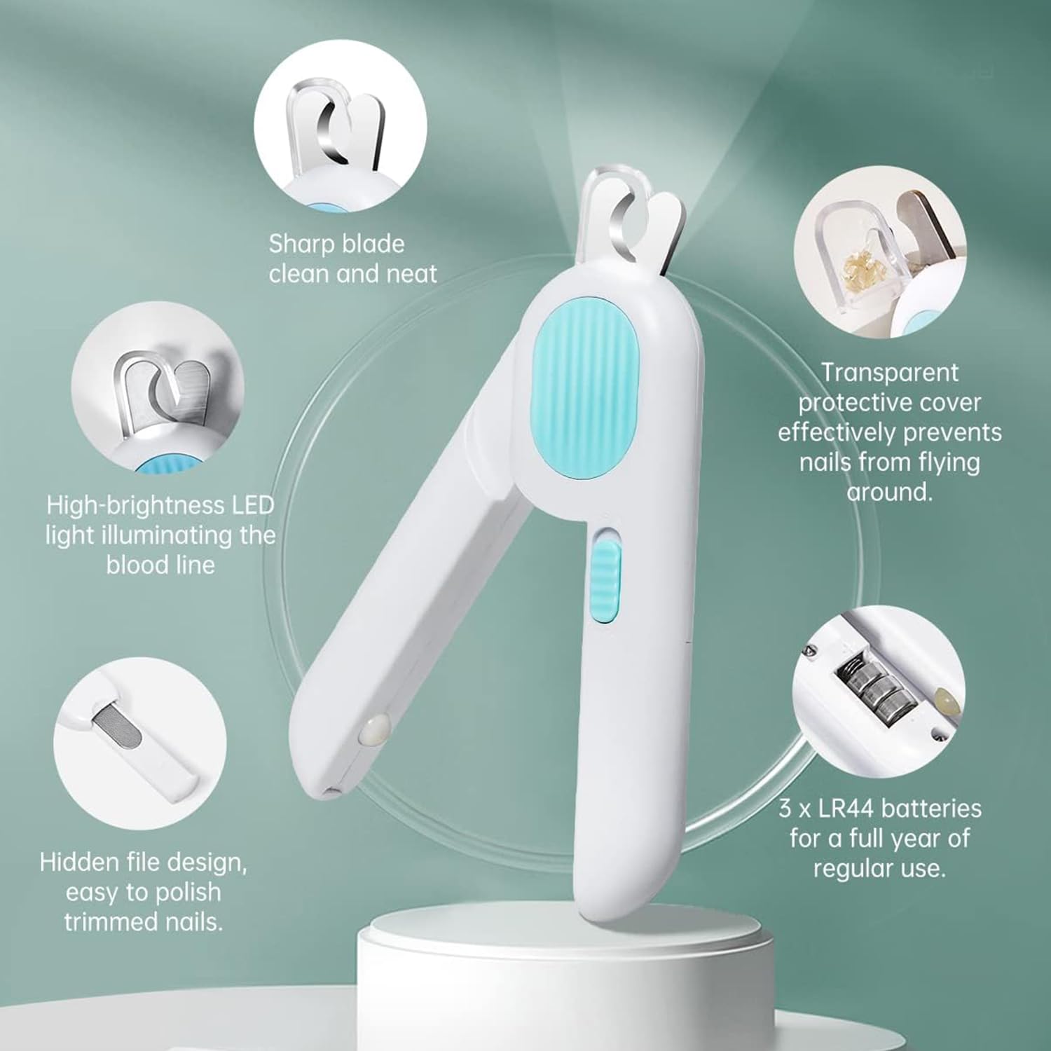 قصافة اظافر الحيوانات الاليفة من ابوتو، اداة تشذيب اظافر الكلاب مع ضوء LED ودرع من الرذاذ مع واقي امان، اداة تشذيب اظافر للقطط والكلاب والحيوانات الاليفة، اداة احترافية للعناية بالكلاب الصغيرة والقطط