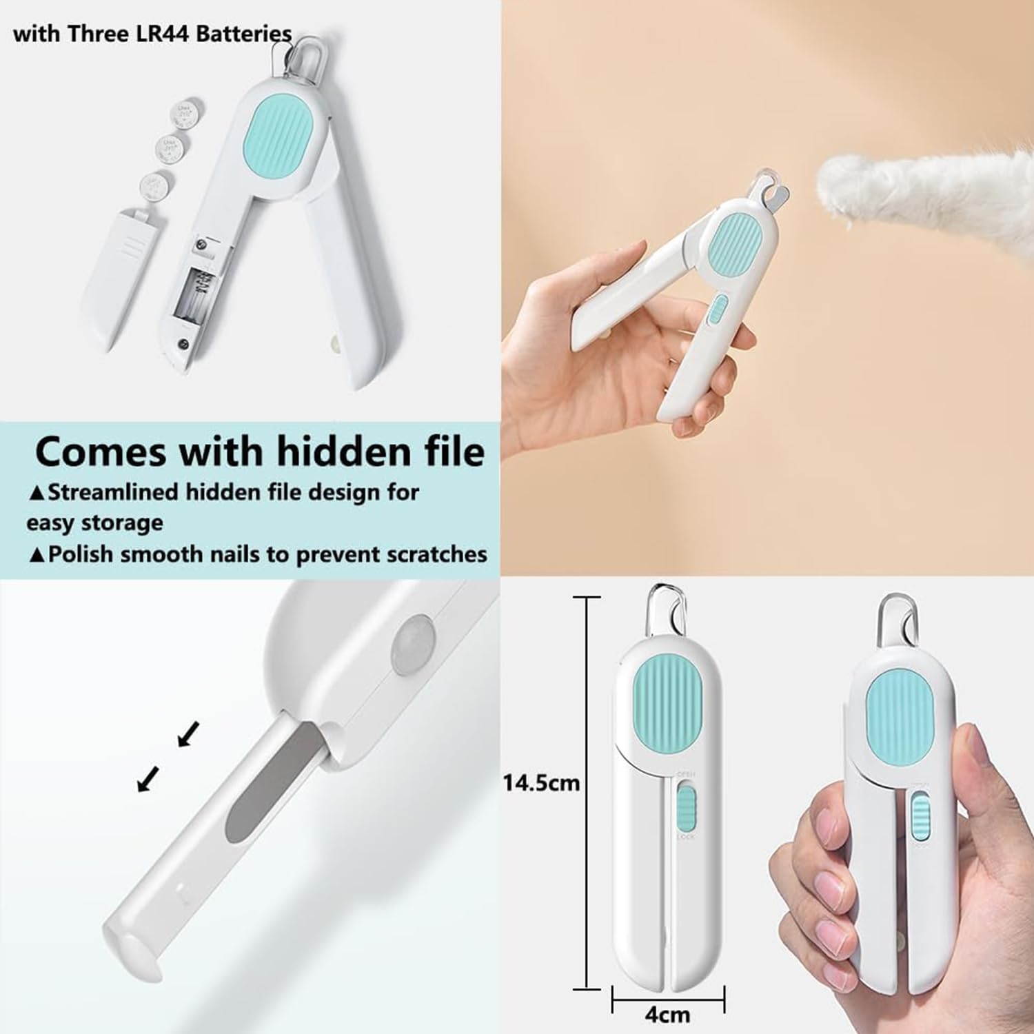 قصافة اظافر الحيوانات الاليفة من ابوتو، اداة تشذيب اظافر الكلاب مع ضوء LED ودرع من الرذاذ مع واقي امان، اداة تشذيب اظافر للقطط والكلاب والحيوانات الاليفة، اداة احترافية للعناية بالكلاب الصغيرة والقطط