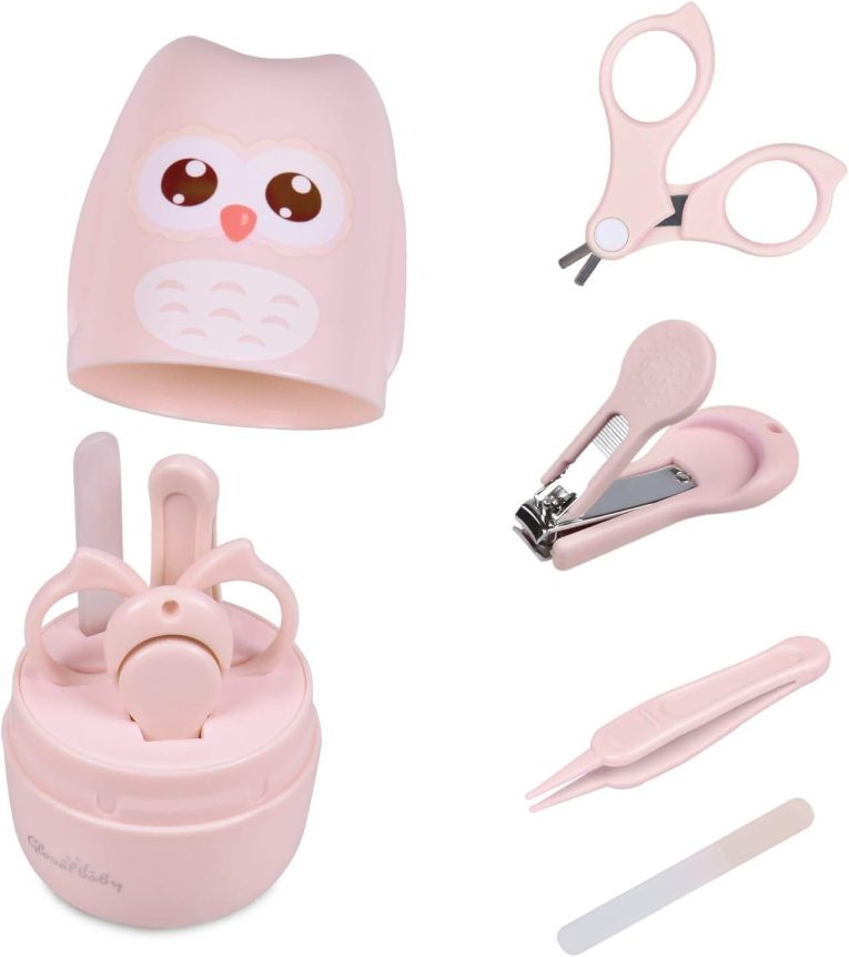 قصافة اظافر للاطفال، مجموعة امنة 4 في 1 مع حافظة ومقص وملاقط ومبرد لحديثي الولادة والرضع والاطفال الصغار