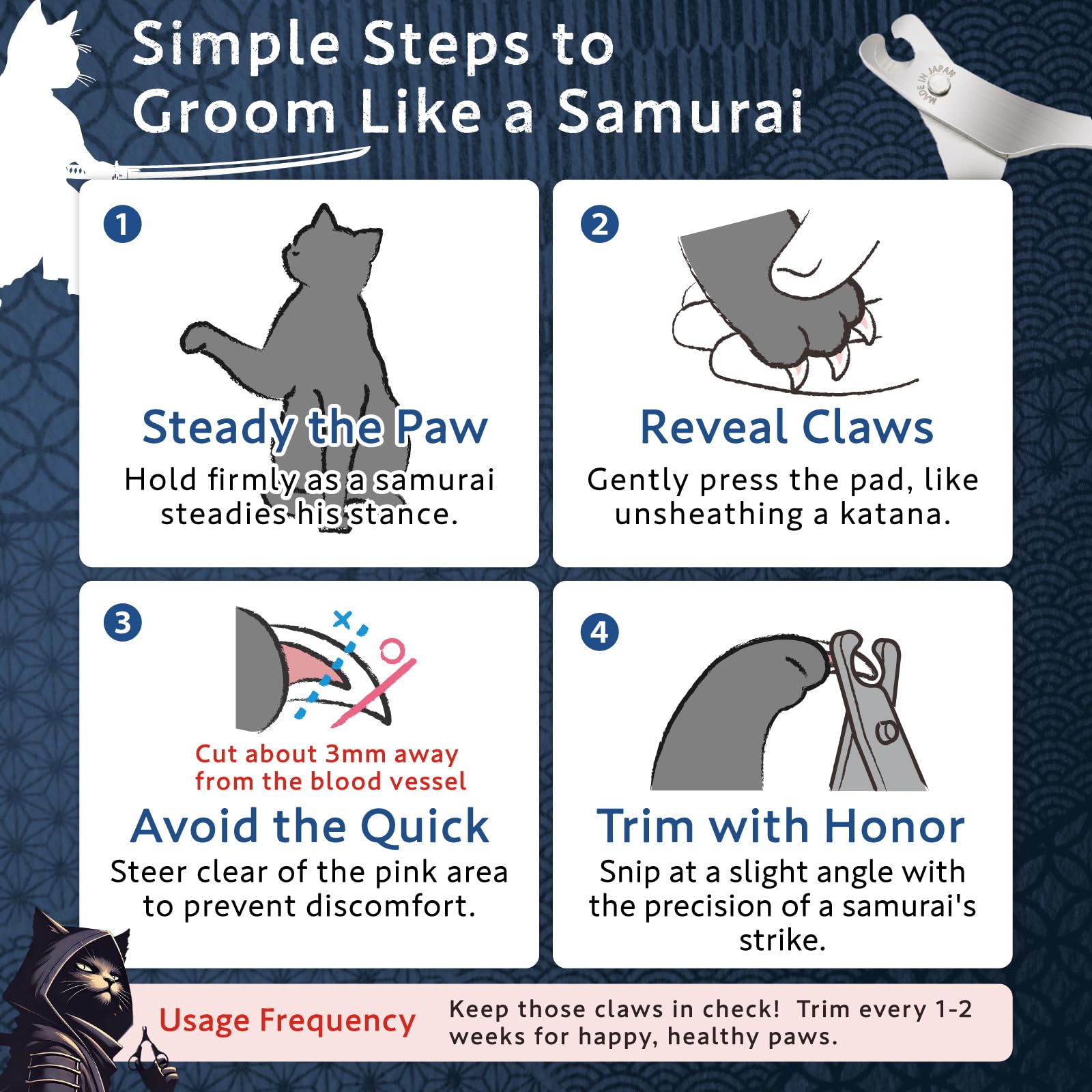 قصافة اظافر للقطط من هيبينو من الدرجة الساموراي - يوصى بها الطبيب البيطري، حادة وأكثر هدوءا وامانًا| شفرة مصممة بدقة | قبضة مريحة غير قابلة للانزلاق للعناية بدون إجهاد | متانة مدى الحياة | صنع في