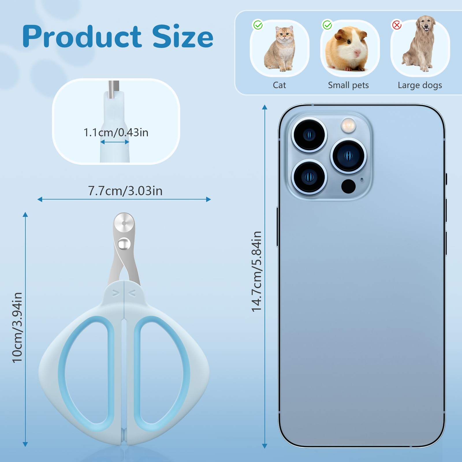 قصافة اظافر للقطط من يوكفون، قصافة احترافية بتصميم مخلب للقطط الصغيرة والارانب والخنازير الغينية والطيور والجراء والحيوانات الصغيرة (ازرق)