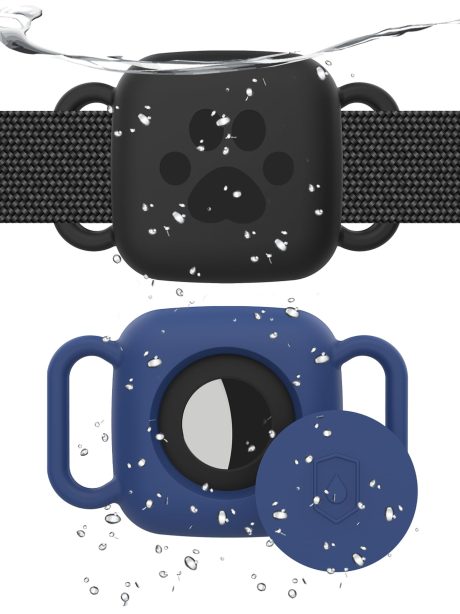 قطعتان من حامل طوق الكلاب متوافق مع جهاز تتبع تايل ميت 2022 2024، غطاء واقي مقاوم للماء ومضاد للخدش لجهاز تتبع البلاط، ملحقات حافظة من السيليكون للحيوانات الاليفة والكلاب والقطط (اسود وازرق)