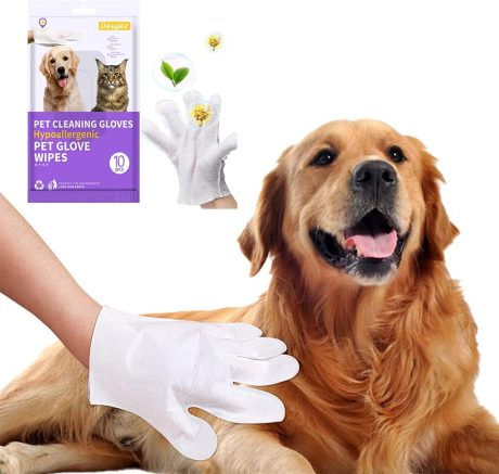 قفازات ومناديل مبللة لتنظيف الحيوانات الأليفة من HSYDIY، مناديل مبللة للقطط والكلاب، للعناية بالحيوانات الأليفة وإزالة الملوثات وتطهيرها وإزالة الروائح الكريهة، عبوة واحدة (10 قطع)، من هسيدي