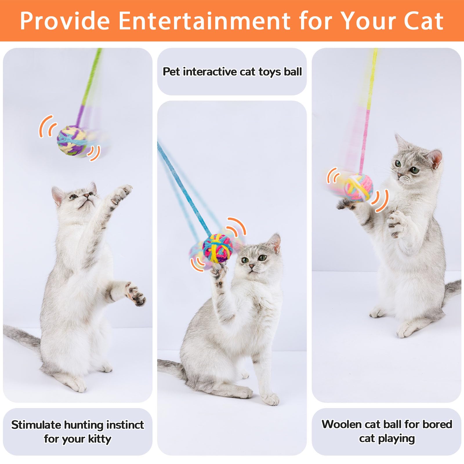 كرة العاب للقطط، كرات لعبة للقطط من خيوط الصوف مع جرس وكرات زغبية للقطط، العاب تفاعلية للقطط والقطط الصغيرة، العاب مضغ للقطط الصغيرة، 6 قطع