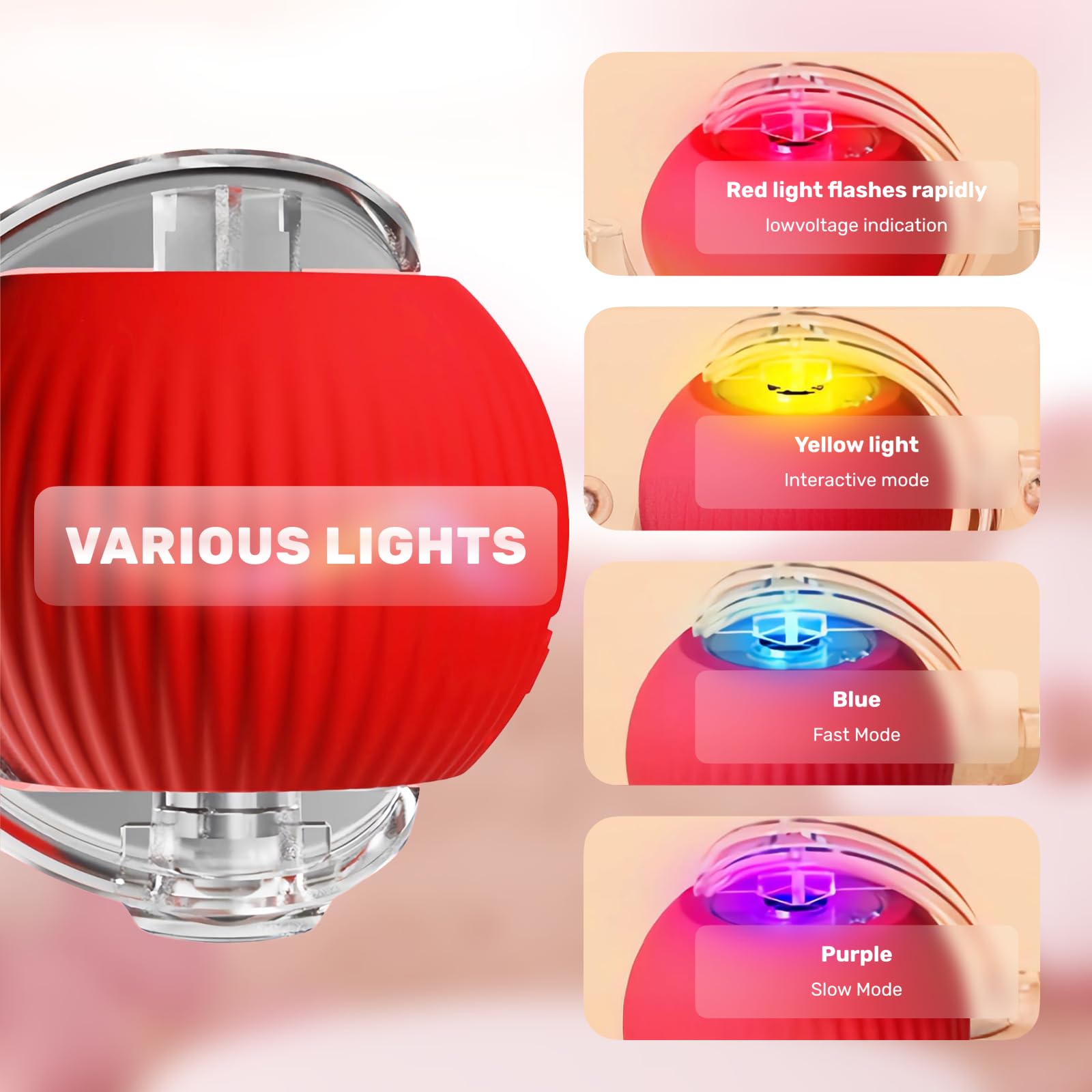 كرة تفاعلية للقطط، لعبة كهربائية دوارة للقطط. يمكن لهذه الكرة التحرك والارتداد تلقائيًا، مجهزة بأضواء باردة ومثيرة ذيل طويل. مصممة خصيصًا للقطط في الأماكن المغلقة. (احمر)