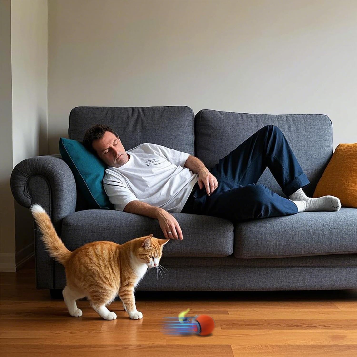 كرة لعبة تفاعلية للقطط الكهربائية، جهاز تتبع القطط المحمول التلقائي مع سحب الذيل، لعبة ذكية قابلة لاعادة الشحن لتجنب العوائق للحيوانات الاليفة في الاماكن المغلقة والمفتوحة للكلاب والقطط الكبيرة