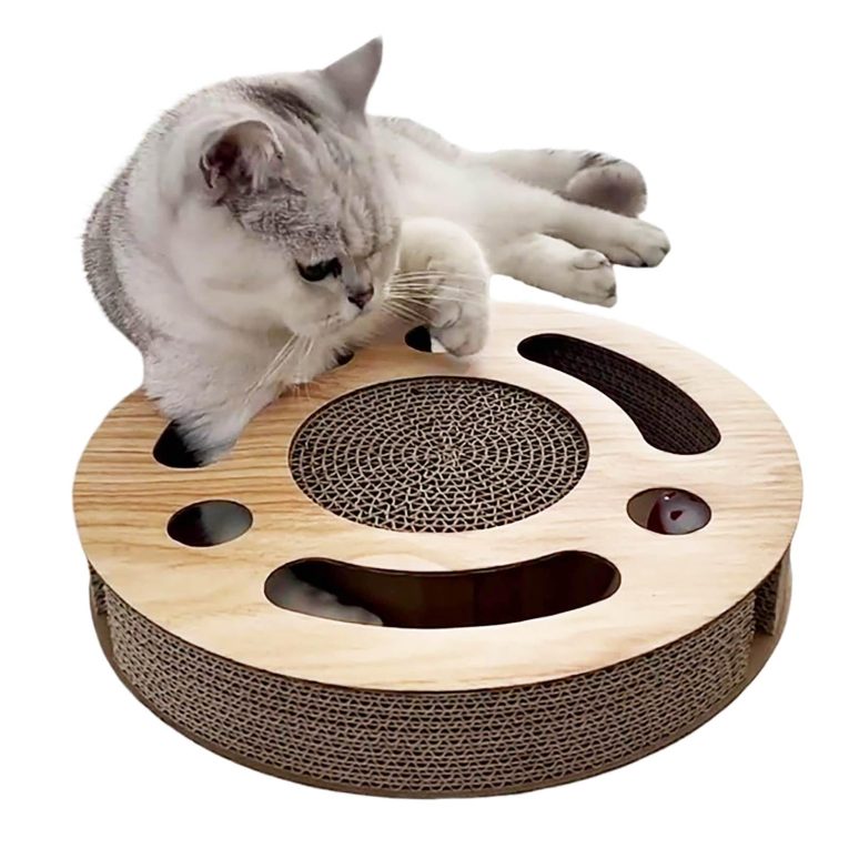 لعبة احجية للقطط 3 في 1 من نالاكال، لعبة تخصيب للقطط الصغيرة في الاماكن المغلقة مع اداة خدش من الورق المقوى وكرتين جرس وصندوق لعب دائري وميزات تفاعلية للمرح والتمرين والتحفيز الذهني