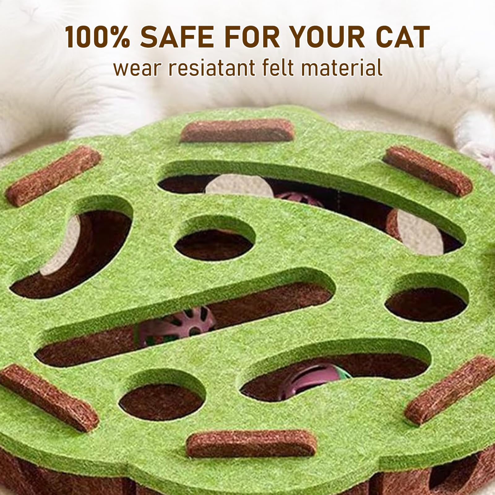 لعبة احجية للقطط، العاب تفاعلية للقطط في الاماكن المغلقة، لعبة كرة كيترن مع صندوق احجية لعبة متاهة من اللباد الناعم - ممتعة ومحفزة للقطط الداخلية - دائرية