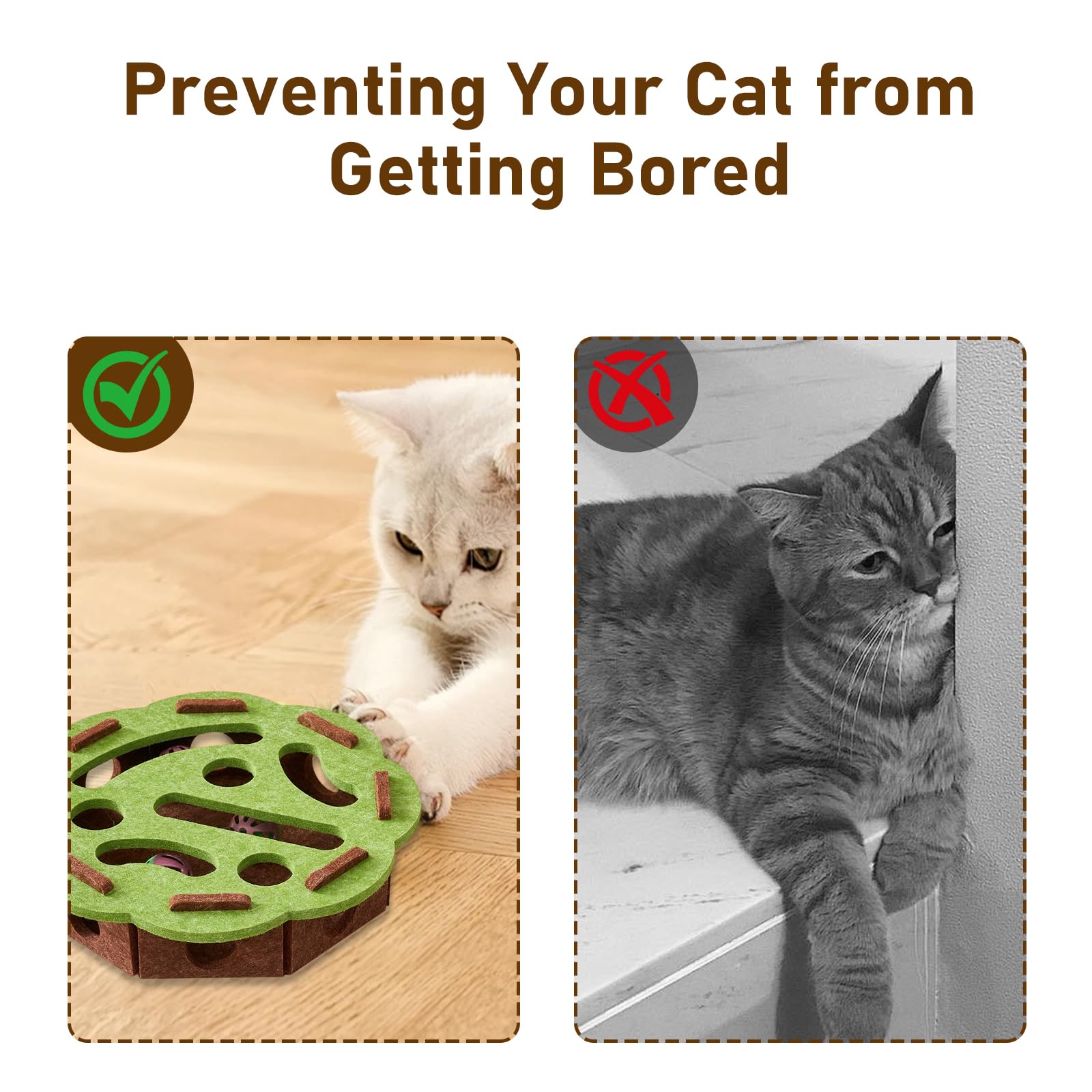 لعبة احجية للقطط، العاب تفاعلية للقطط في الاماكن المغلقة، لعبة كرة كيترن مع صندوق احجية لعبة متاهة من اللباد الناعم - ممتعة ومحفزة للقطط الداخلية - دائرية