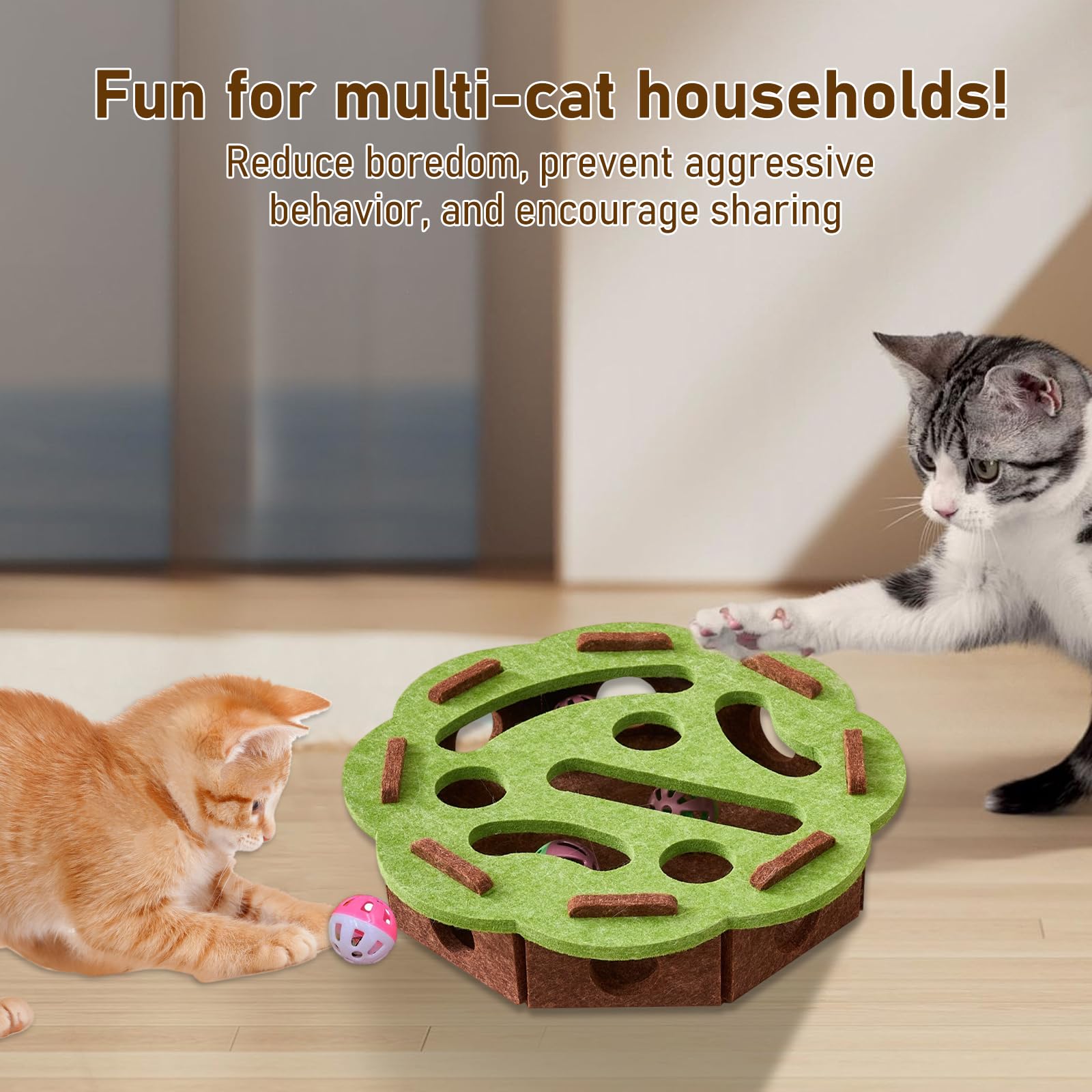 لعبة احجية للقطط، العاب تفاعلية للقطط في الاماكن المغلقة، لعبة كرة كيترن مع صندوق احجية لعبة متاهة من اللباد الناعم - ممتعة ومحفزة للقطط الداخلية - دائرية