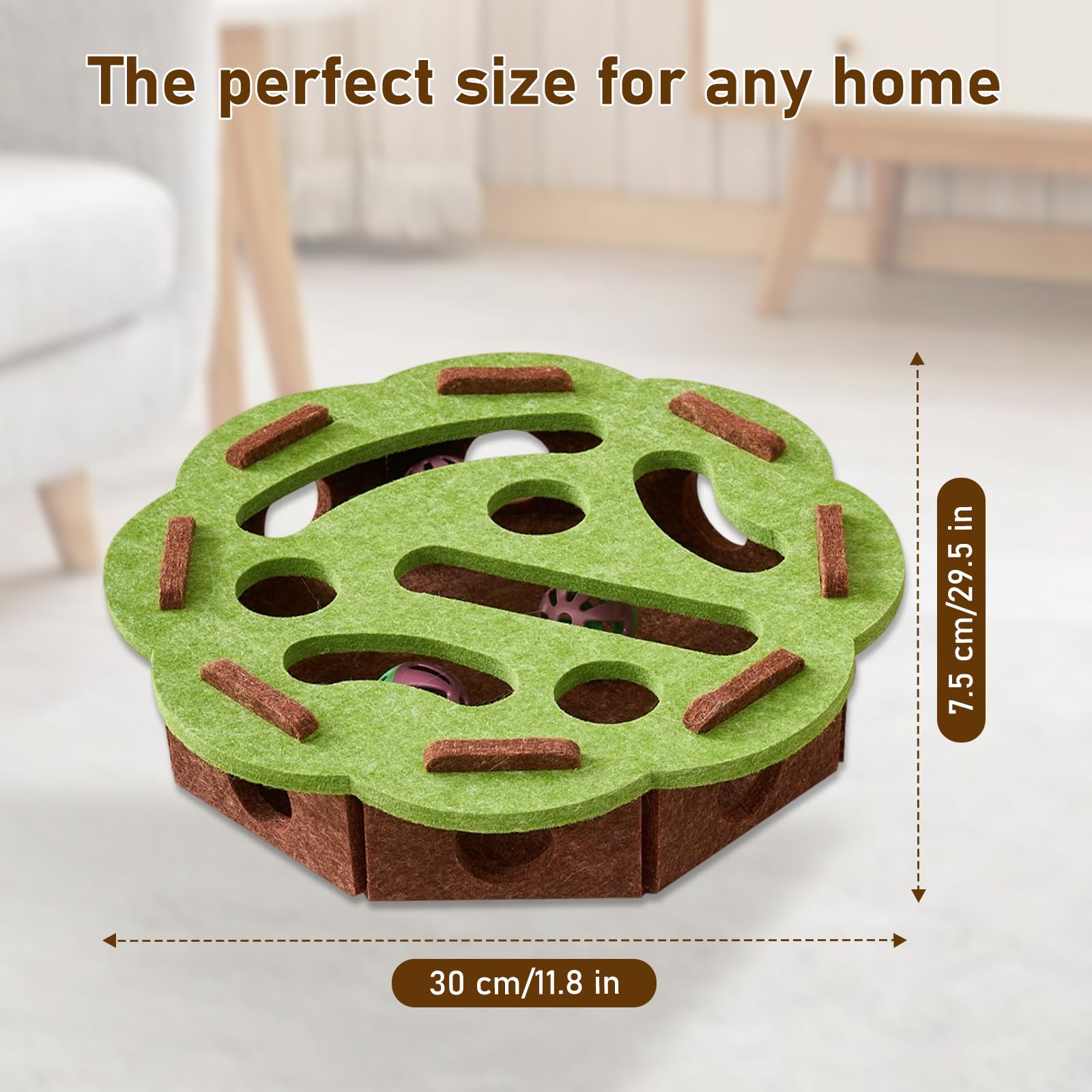 لعبة احجية للقطط، العاب تفاعلية للقطط في الاماكن المغلقة، لعبة كرة كيترن مع صندوق احجية لعبة متاهة من اللباد الناعم - ممتعة ومحفزة للقطط الداخلية - دائرية