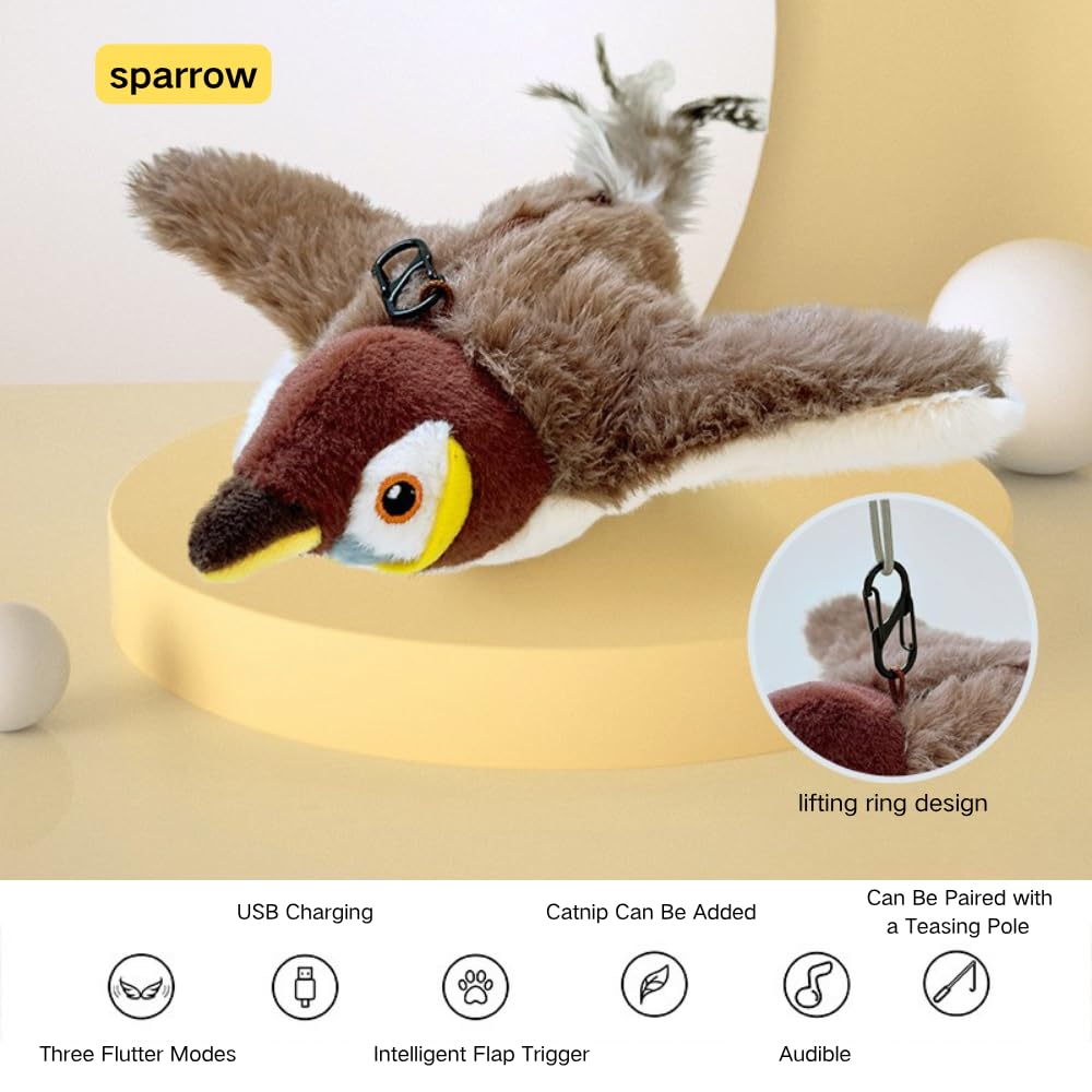 لعبة تفاعلية ذكية من القطيفة مع اجنحة واصوات زقزقة، لعبة مخملية تفاعلية تصدر صوت صرير للقطط والكلاب، محاكاة الطيور بمستشعر لمس، تمارين الحيوانات الاليفة في الاماكن المغلقة من ال اي كيو كيو (عصفور)