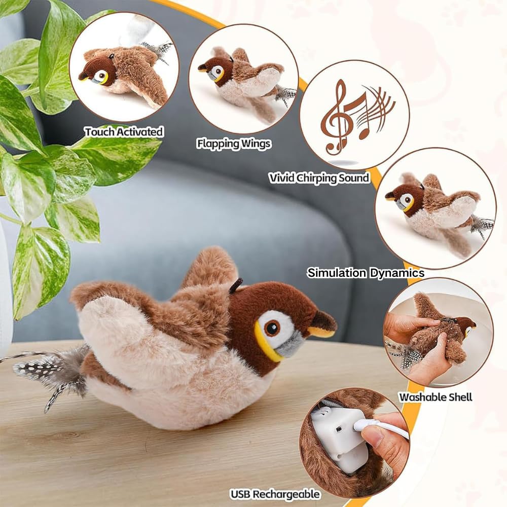 لعبة تفاعلية ذكية من القطيفة مع اجنحة واصوات زقزقة، لعبة مخملية تفاعلية تصدر صوت صرير للقطط والكلاب، محاكاة الطيور بمستشعر لمس، تمارين الحيوانات الاليفة في الاماكن المغلقة من ال اي كيو كيو (عصفور)