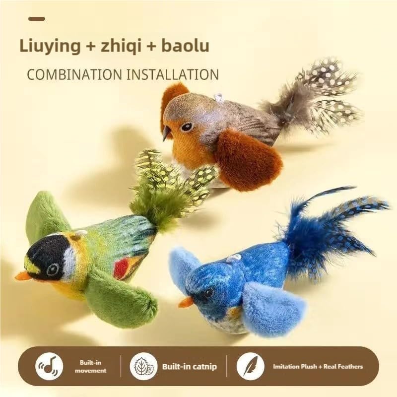 لعبة تفاعلية للقطط من 3 قطع، اجنحة زقزقة للطيور، عصفور محاكاة تفاعلية، العاب قطط للطيور الطائرة للقطط في الاماكن المغلقة.