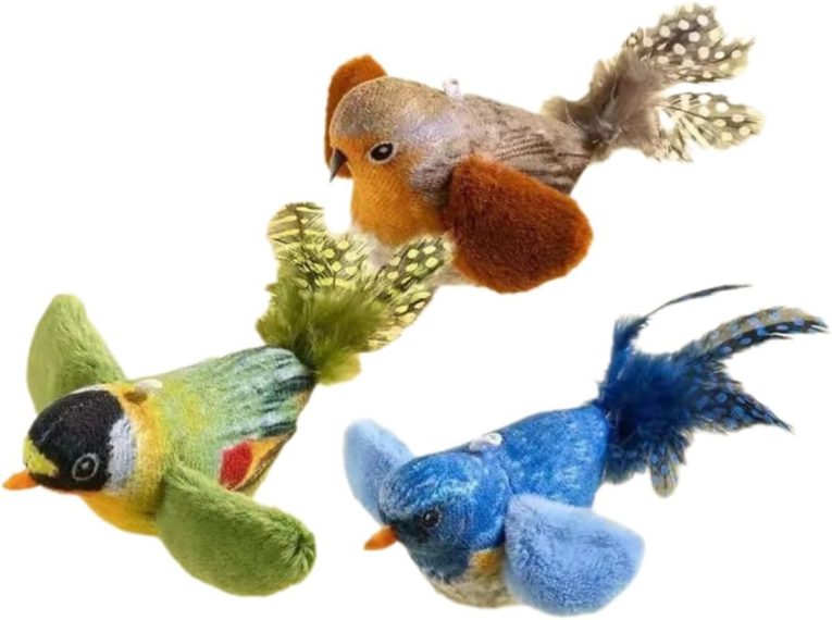 لعبة تفاعلية للقطط من 3 قطع، اجنحة زقزقة للطيور، عصفور محاكاة تفاعلية، العاب قطط للطيور الطائرة للقطط في الاماكن المغلقة.