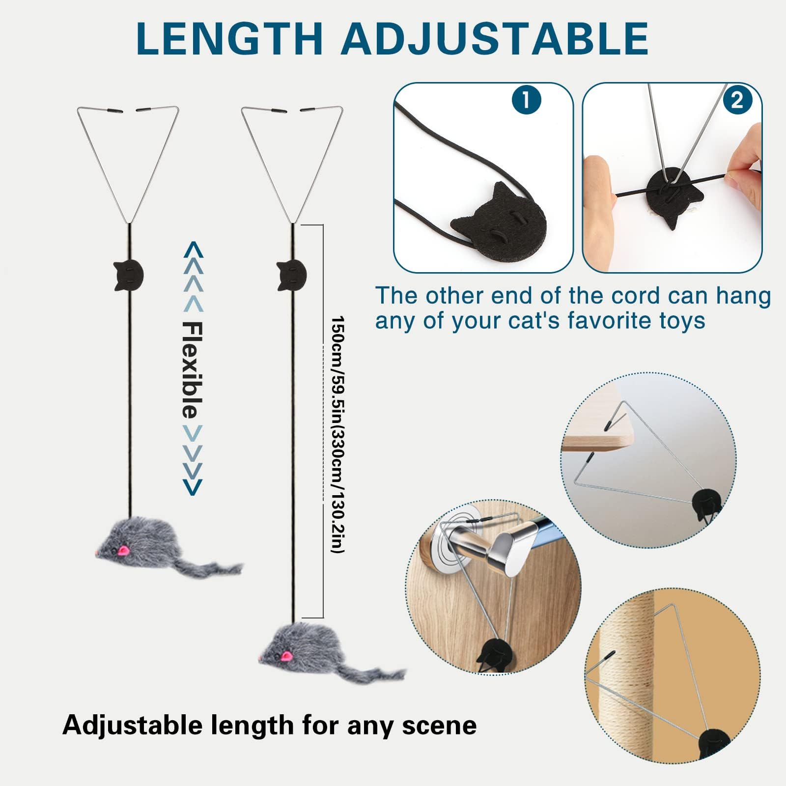 لعبة ريشة القط بوليفيا - لعبة فأر معلقة على الباب، خيط قابل للسحب للعب القطط في الأماكن المغلقة، تمارين المطاردة والقضاء على الملل