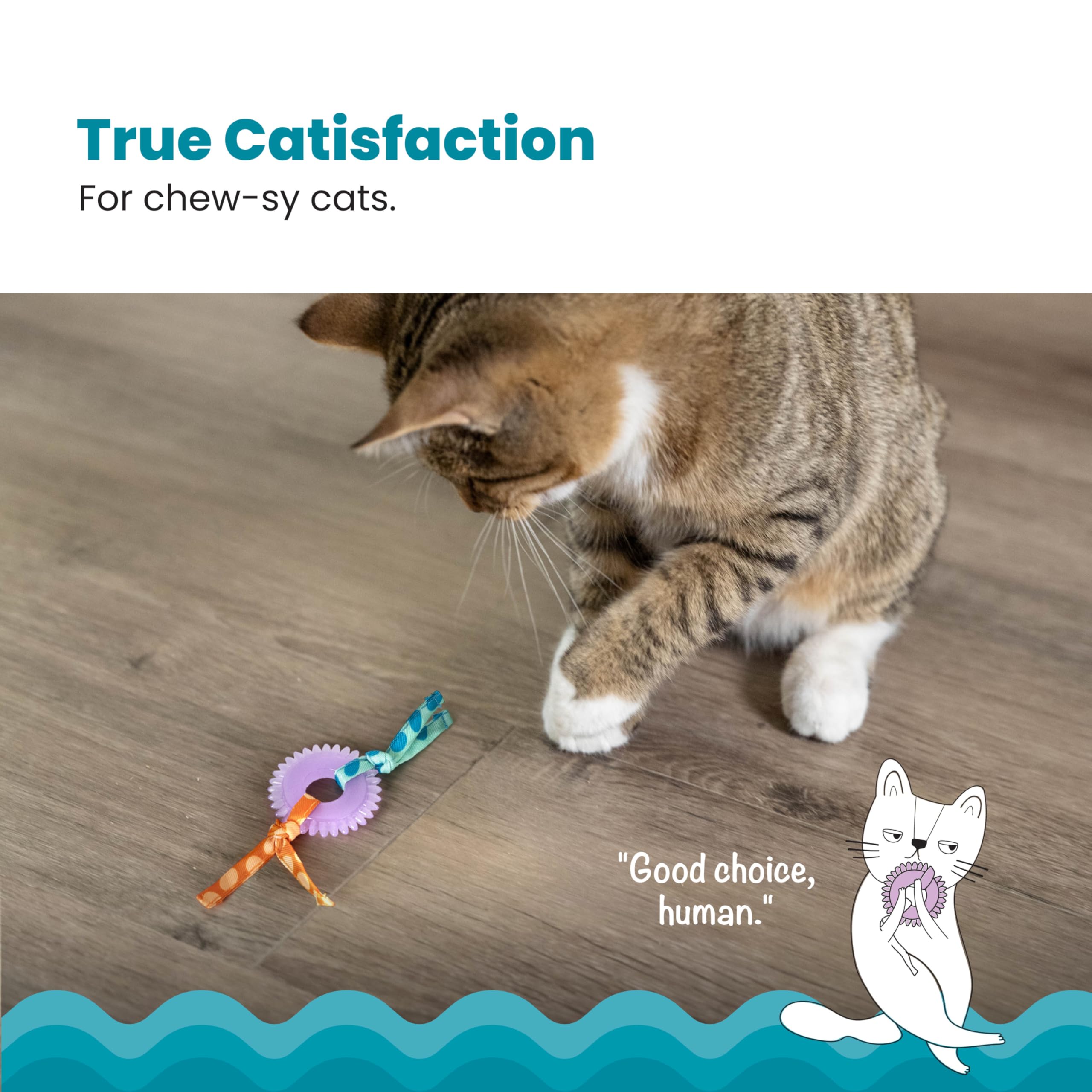 لعبة عضاضة كيتي تشيو لاسنان القطط على شكل عجلة من بيتستيجس لتقوية صحة اسنان القطط والنظافة الشخصية مع شرائط طويلة رفيعة ومصنوعة من مادة متينة