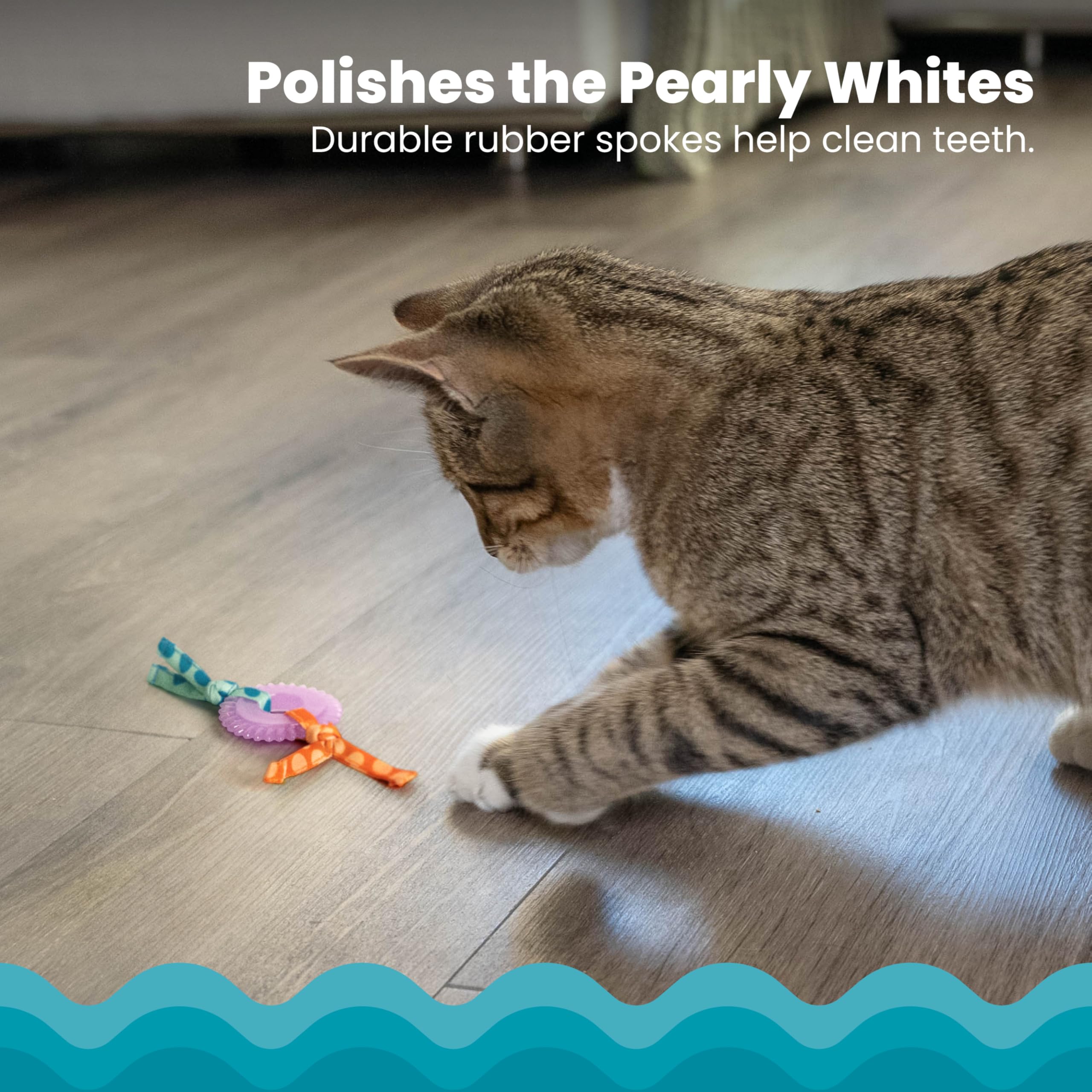 لعبة عضاضة كيتي تشيو لاسنان القطط على شكل عجلة من بيتستيجس لتقوية صحة اسنان القطط والنظافة الشخصية مع شرائط طويلة رفيعة ومصنوعة من مادة متينة
