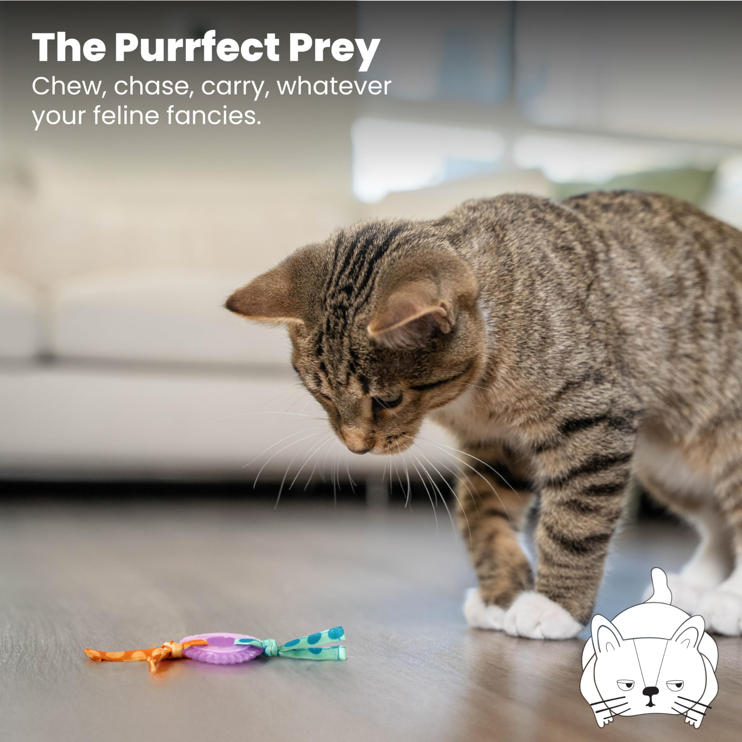 لعبة عضاضة كيتي تشيو لاسنان القطط على شكل عجلة من بيتستيجس لتقوية صحة اسنان القطط والنظافة الشخصية مع شرائط طويلة رفيعة ومصنوعة من مادة متينة