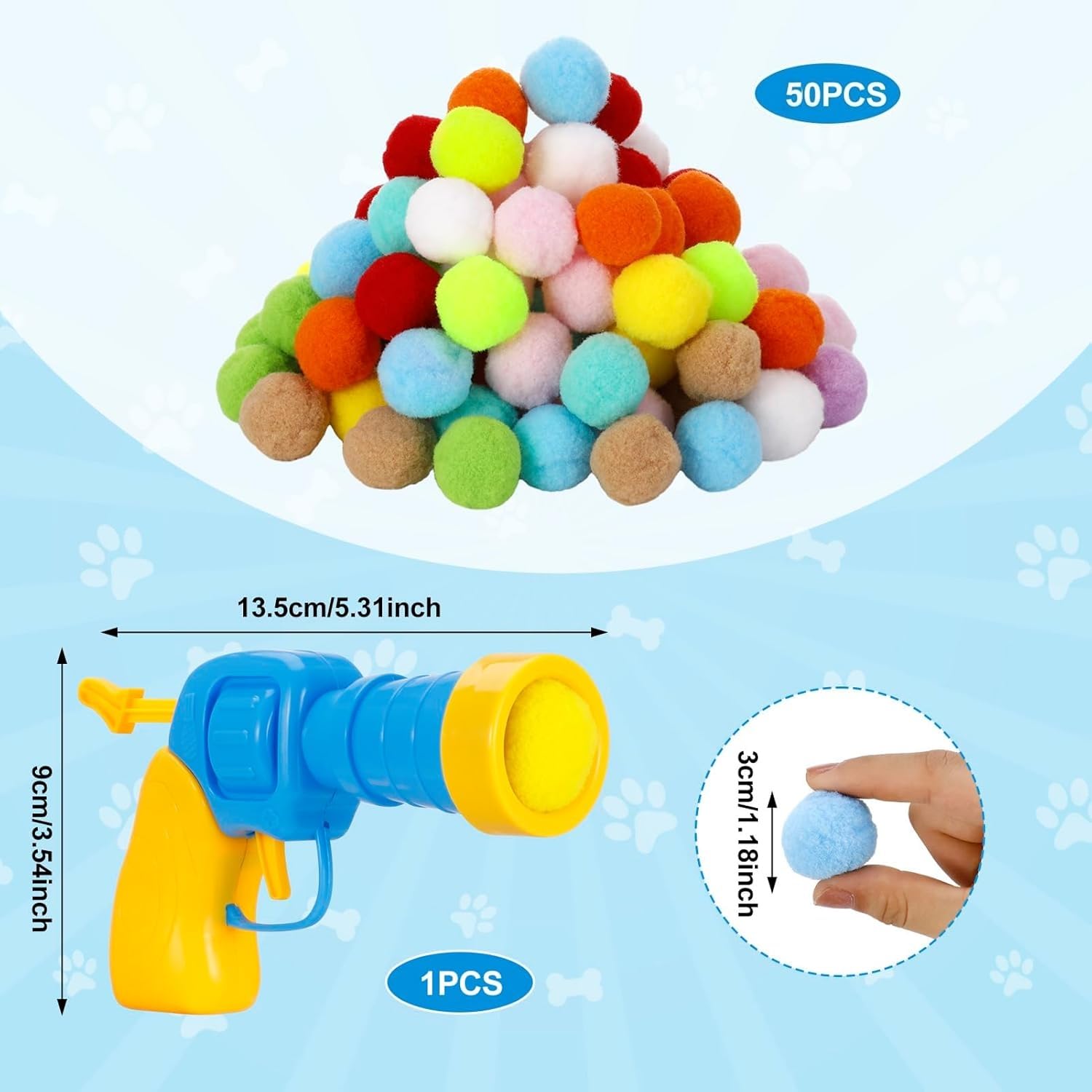 لعبة قاذف كرات تفاعلية للقطط من جومايراي، 50 كرة بوم بوم ناعمة، لعبة تدريب وتمرين داخلية، لعبة مطاردة الحيوانات الاليفة
