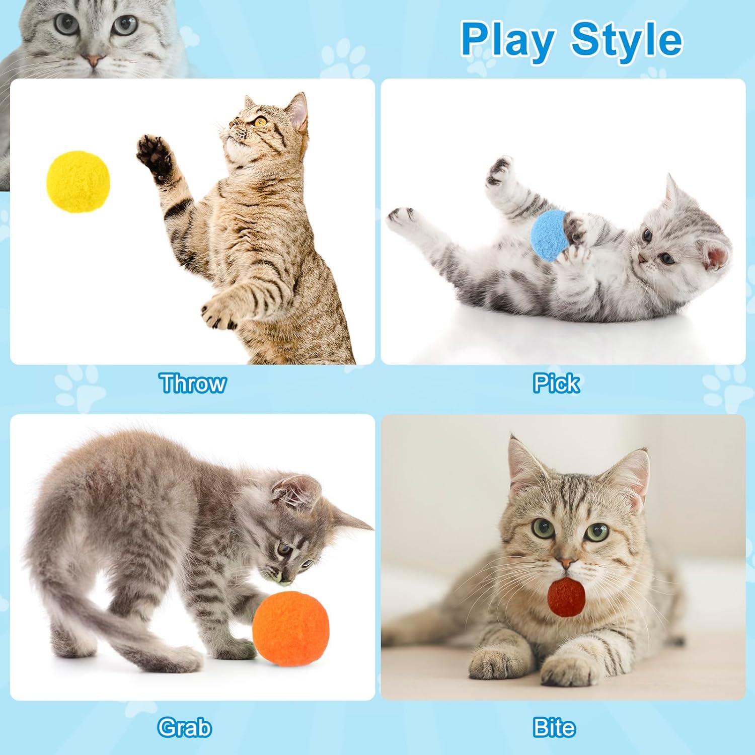لعبة قاذف كرات تفاعلية للقطط من جومايراي، 50 كرة بوم بوم ناعمة، لعبة تدريب وتمرين داخلية، لعبة مطاردة الحيوانات الاليفة