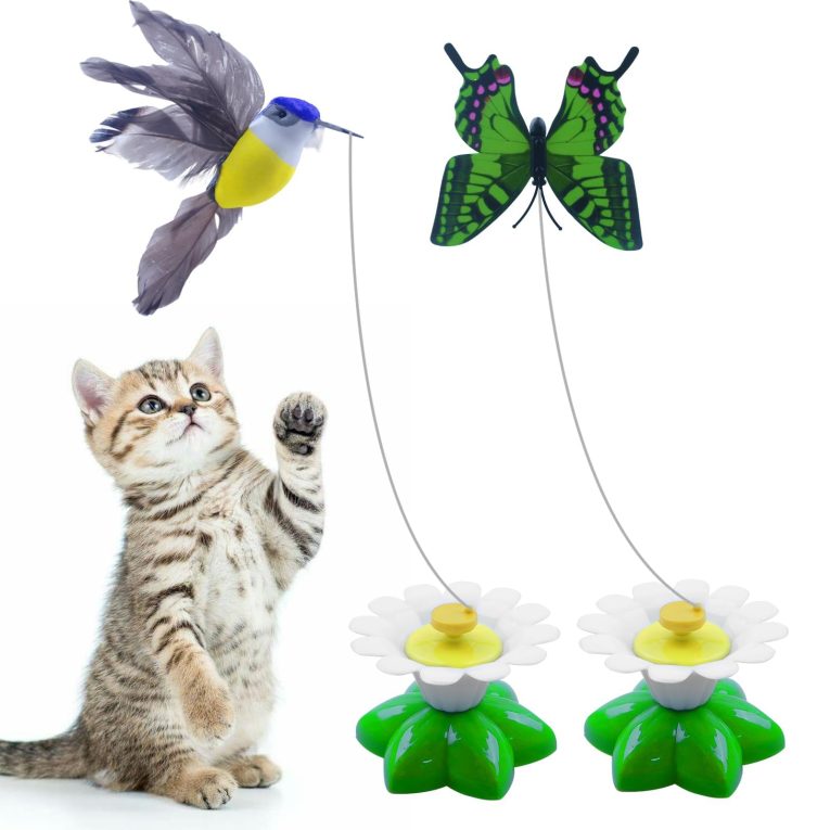 لعبة قطط كهربائية تفاعلية مع فراشة دوارة 360 درجة وطائر طائر مثيرة للقطط للعب والمطاردة من تيريفي