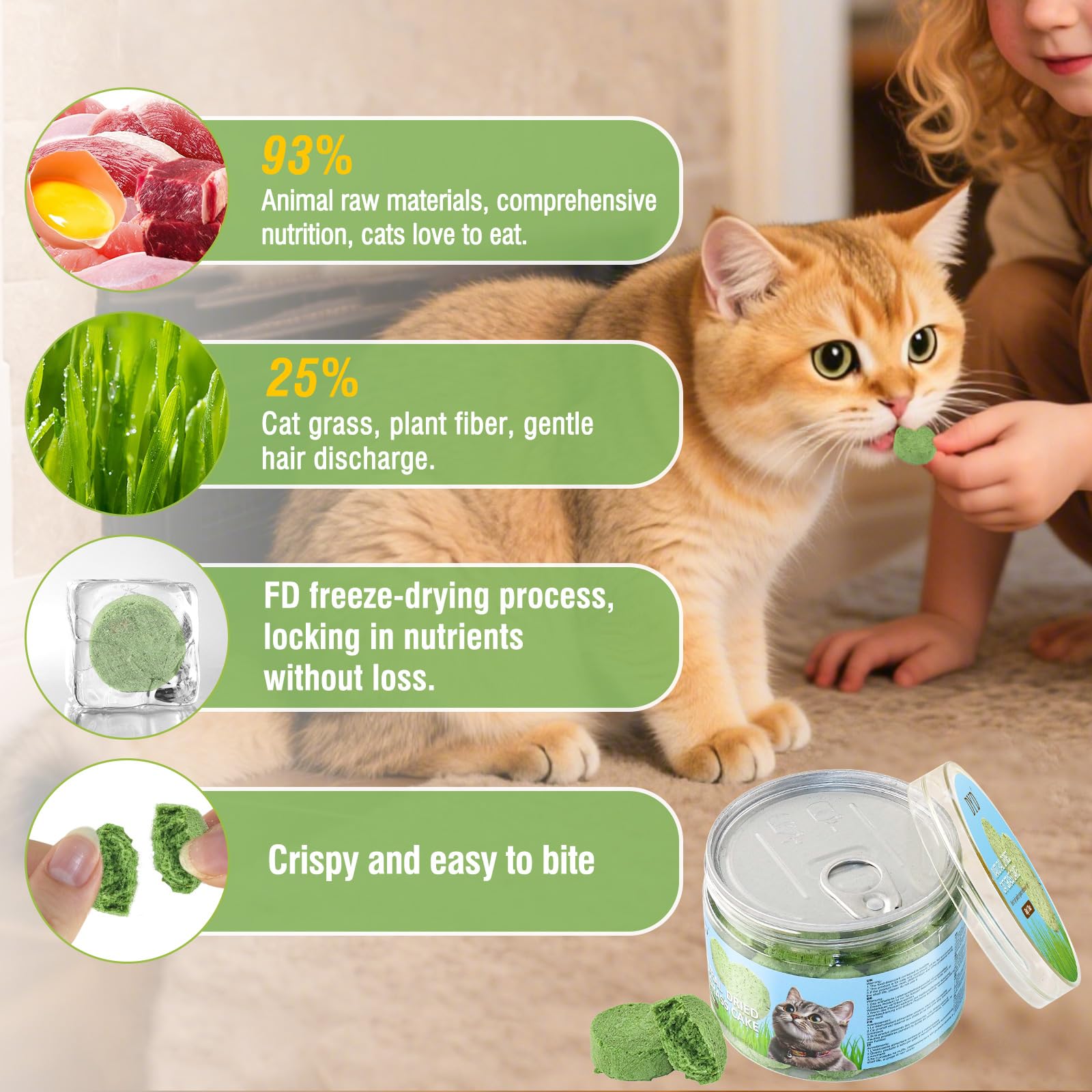 لعبة مضغ عشب القطط المقرمشة - تقلل من كرات الشعر بشكل طبيعي، تدعم هضم القطط، 50 غرام