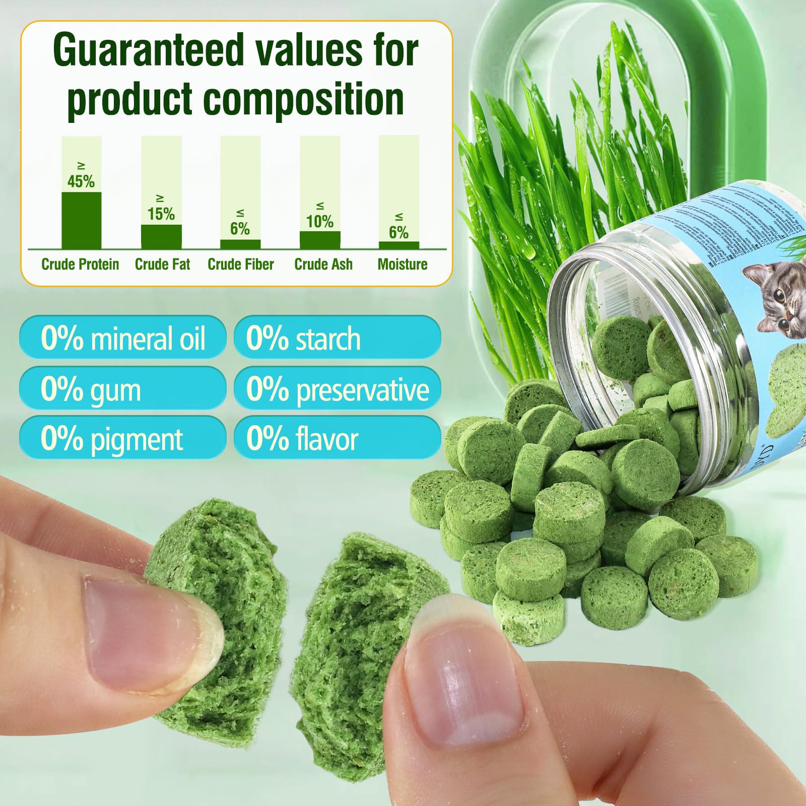 لعبة مضغ عشب القطط المقرمشة - تقلل من كرات الشعر بشكل طبيعي، تدعم هضم القطط، 50 غرام