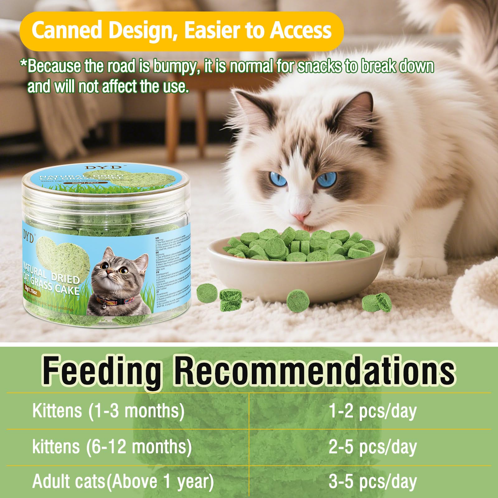 لعبة مضغ عشب القطط المقرمشة - تقلل من كرات الشعر بشكل طبيعي، تدعم هضم القطط، 50 غرام