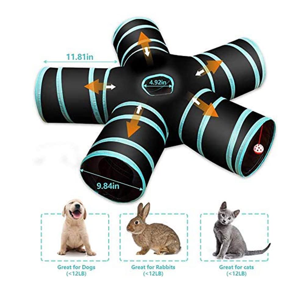 لعبة نفق للقطط بـ5 اتجاهات من ارابسيت، انبوب لعب قابل للطي للحيوانات الاليفة مع شنطة تخزين للقطط والجراء والارانب، للاستخدام في الاماكن المغلقة والمفتوحة.