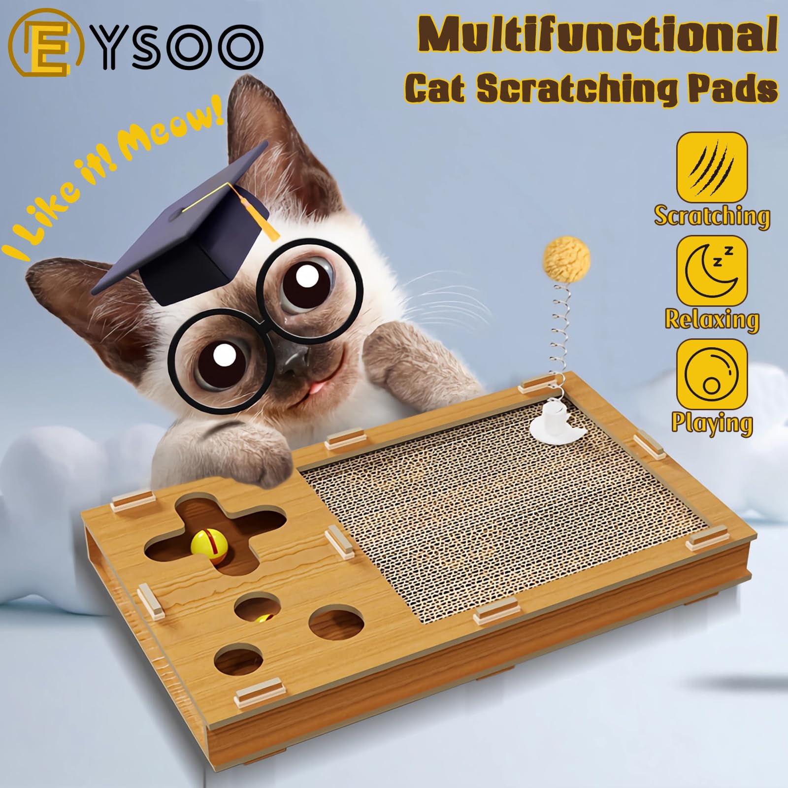لوح خدش للقطط من الورق المقوى مع ألعاب متعددة ولعبة كرة، وسادة خدش للقطط المموجة مع لوح بديل من ايسو
