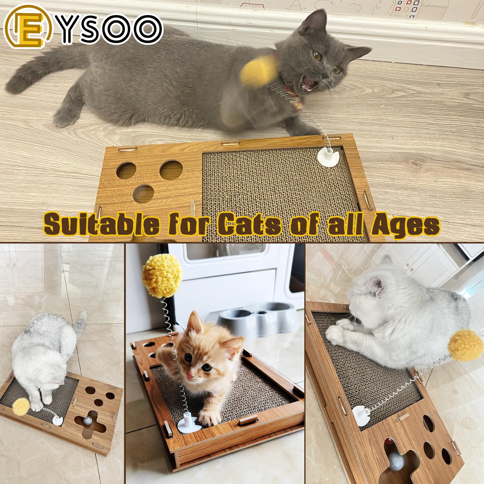 لوح خدش للقطط من الورق المقوى مع ألعاب متعددة ولعبة كرة، وسادة خدش للقطط المموجة مع لوح بديل من ايسو