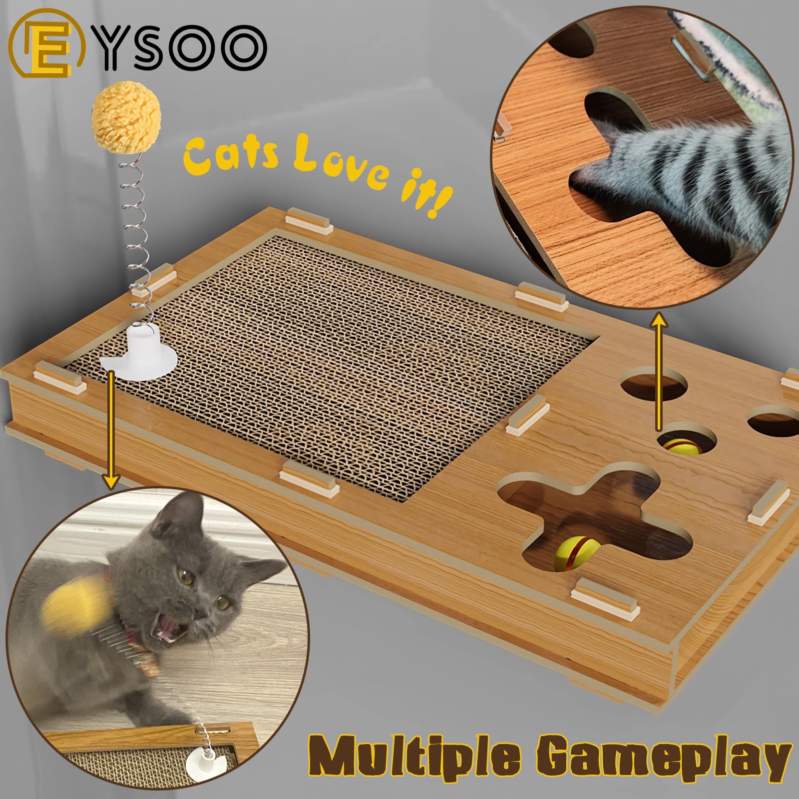 لوح خدش للقطط من الورق المقوى مع ألعاب متعددة ولعبة كرة، وسادة خدش للقطط المموجة مع لوح بديل من ايسو