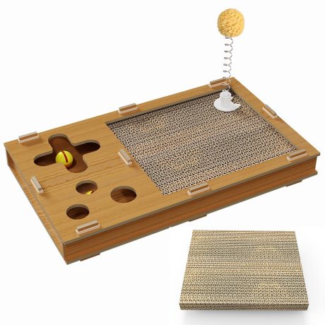 لوح خدش للقطط من الورق المقوى مع ألعاب متعددة ولعبة كرة، وسادة خدش للقطط المموجة مع لوح بديل من ايسو