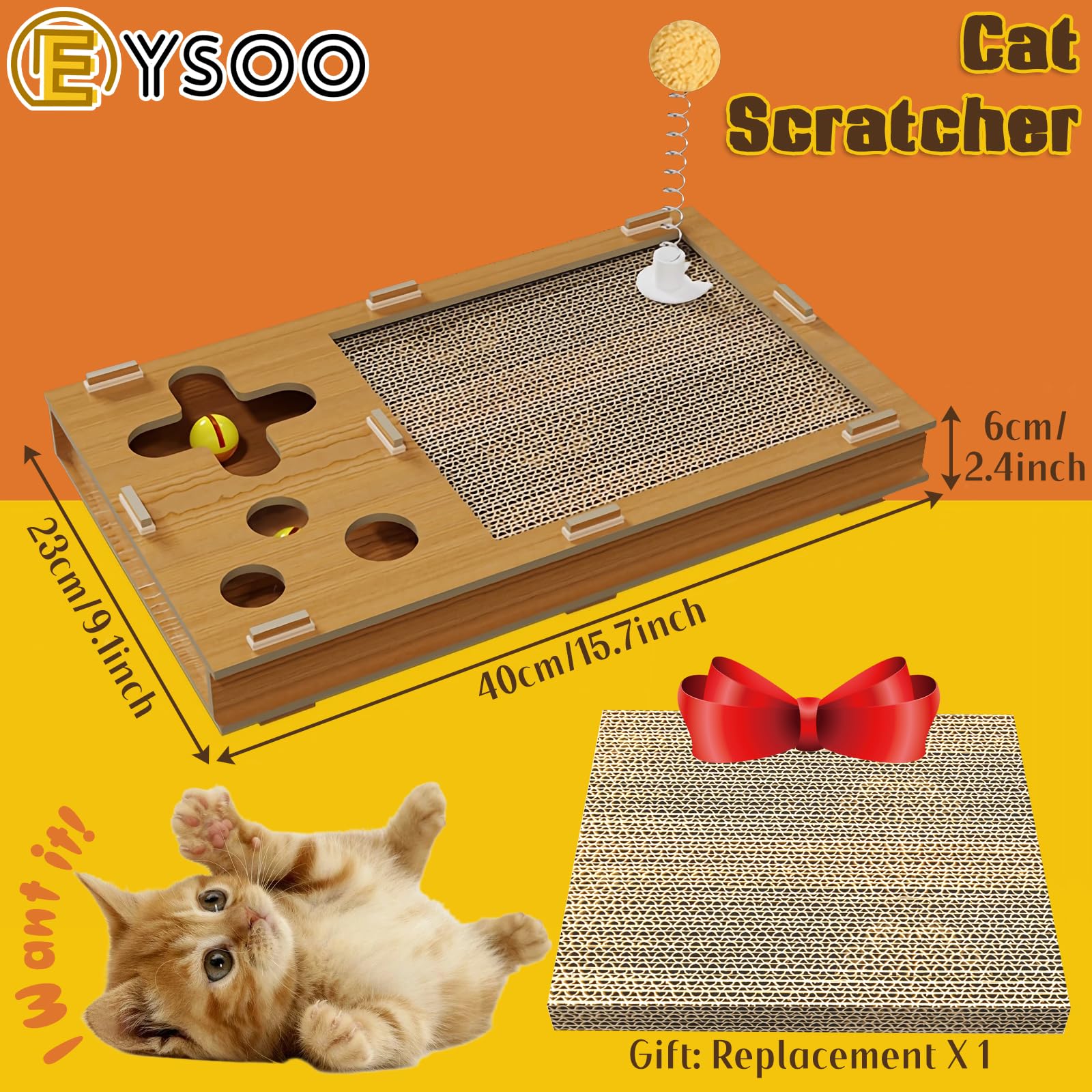 لوح خدش للقطط من الورق المقوى مع ألعاب متعددة ولعبة كرة، وسادة خدش للقطط المموجة مع لوح بديل من ايسو