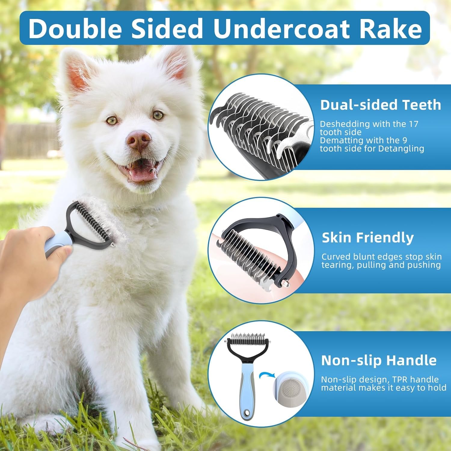 لينجي مجموعة العناية بالكلاب، مشط خاص للقطط والكلاب، اداة ازالة الشعر، فرشاة شعر القطط، مقص اظافر القطط، مع مبرد للاظافر، مشط عقدة، قفازات الاستحمام، مجموعة تجميل 5 في 1 مناسبة للقطط والكلاب (ازرق)