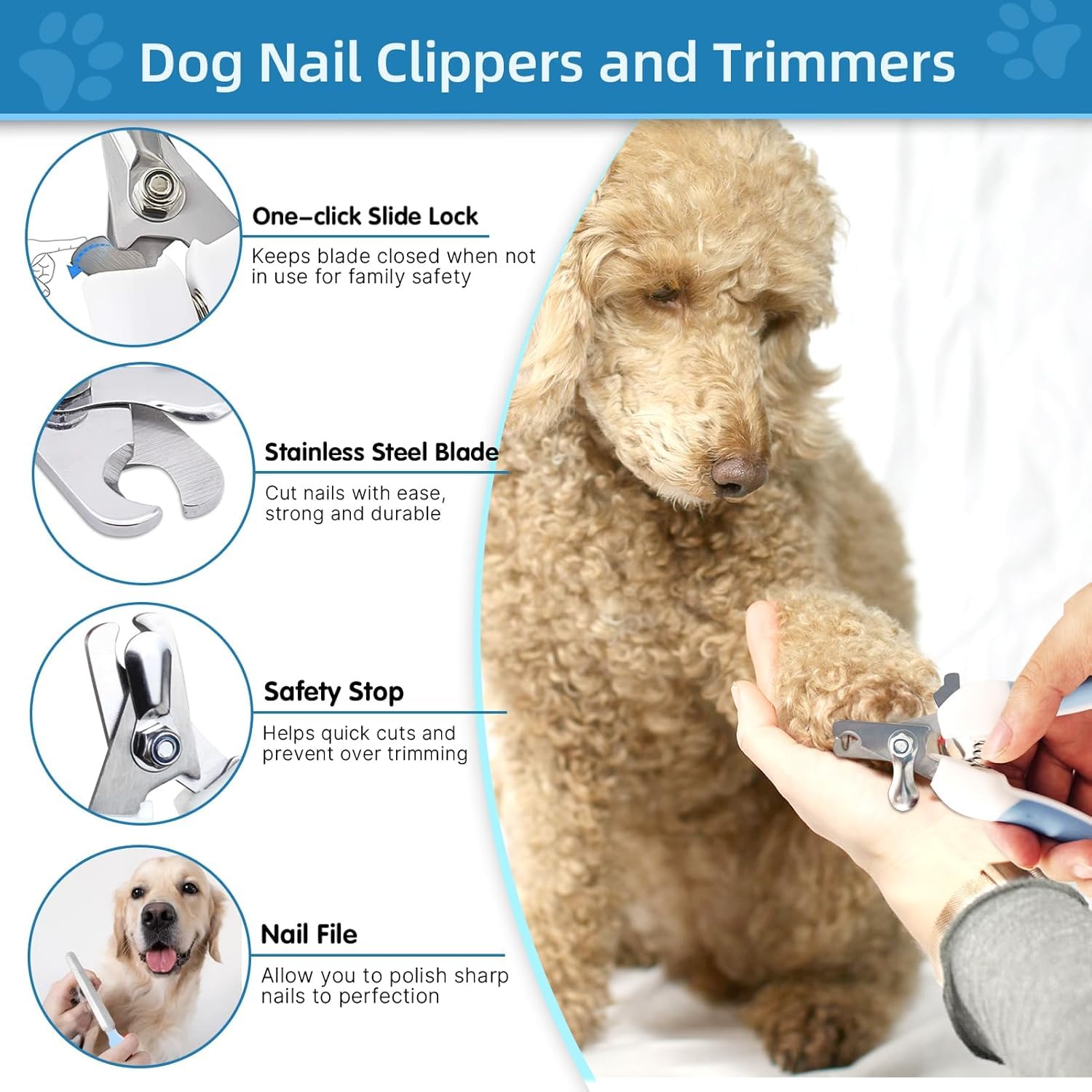 لينجي مجموعة العناية بالكلاب، مشط خاص للقطط والكلاب، اداة ازالة الشعر، فرشاة شعر القطط، مقص اظافر القطط، مع مبرد للاظافر، مشط عقدة، قفازات الاستحمام، مجموعة تجميل 5 في 1 مناسبة للقطط والكلاب (ازرق)