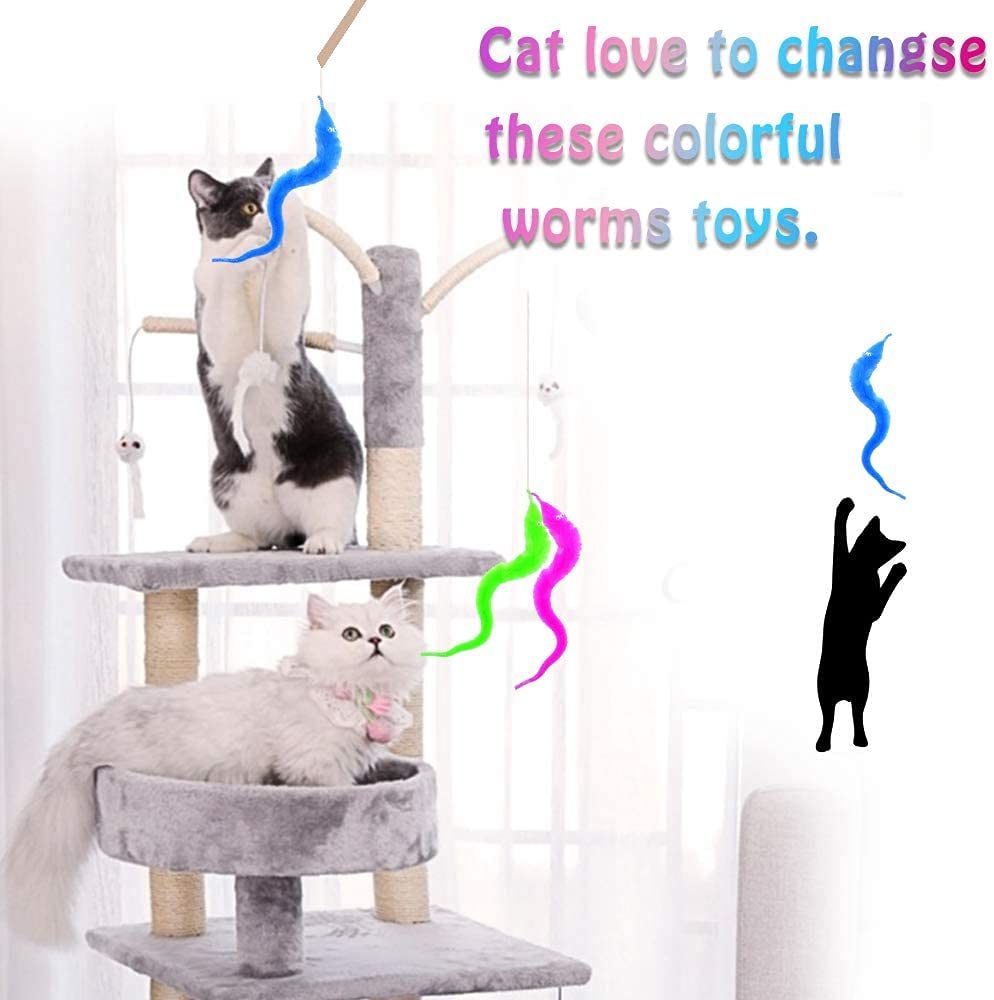 مجموعة ألعاب الدودة السحرية للقطط من 12 قطعة على شكل ديدان مخملية ملونة متموجة مع خيط غير مرئي، هدايا حفلات للأطفال والقطط (ألوان متعددة متطابقة بشكل عشوائي)
