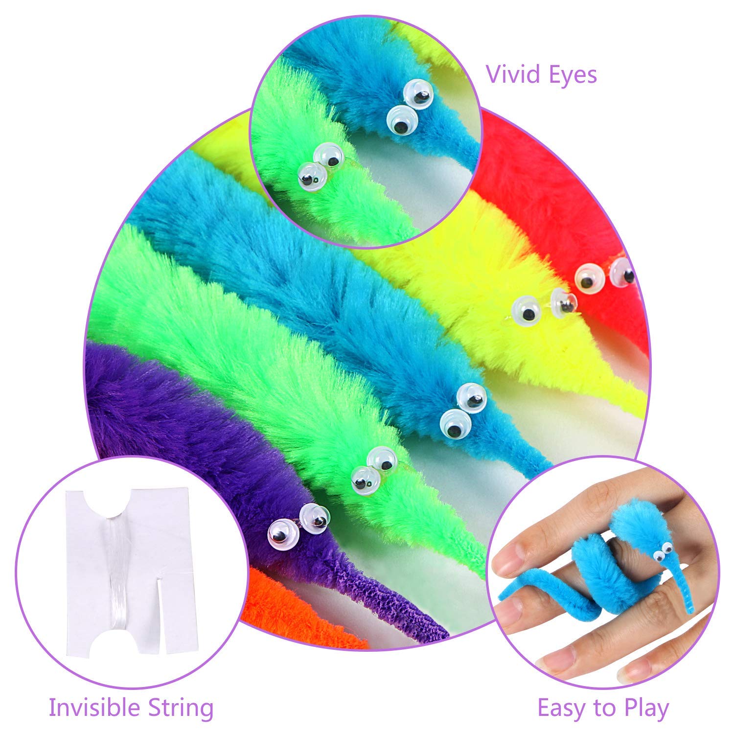 مجموعة ألعاب الدودة السحرية للقطط من 12 قطعة على شكل ديدان مخملية ملونة متموجة مع خيط غير مرئي، هدايا حفلات للأطفال والقطط (ألوان متعددة متطابقة بشكل عشوائي)
