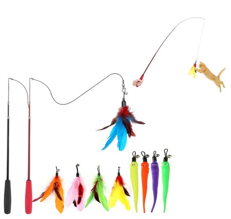 مجموعة ألعاب القطط التفاعلية من HSYDIY، مجموعة ألعاب قطط، لعبة ريشة للقطط مناسبة للقطط في الأماكن المغلقة لتخفيف الملل وممارسة المطاردة