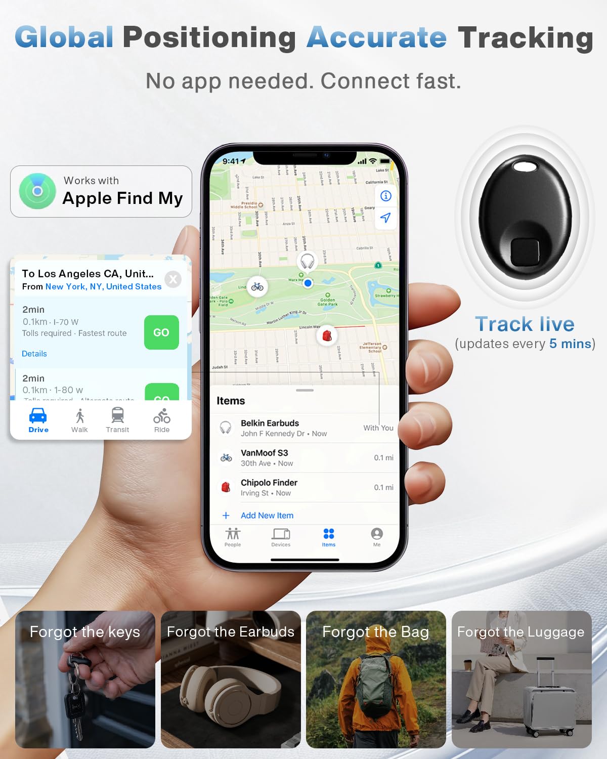 مجموعة بطاقات تتبع الهواء من لياندريو (iOS فقط)، جهاز تتبع دقيق ببطارية قابلة للاستبدال، جهاز تتبع رفيع مع صوت للأمتعة والمفاتيح والمحفظة والمسافرين والشنط والسيارة والأطفال والحيوانات الأليفة، 4 قطع