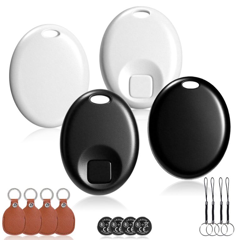 مجموعة بطاقات تتبع الهواء من لياندريو (iOS فقط)، جهاز تتبع دقيق ببطارية قابلة للاستبدال، جهاز تتبع رفيع مع صوت للأمتعة والمفاتيح والمحفظة والمسافرين والشنط والسيارة والأطفال والحيوانات الأليفة، 4 قطع
