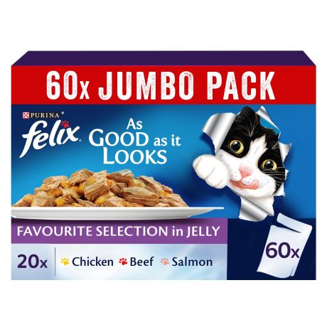 مجموعة طعام القطط فيليكس المفضلة As Good As It Looks من بيورينا، وزن 85 جم، (50 قطعة +10 قطع مجانًا)، [حصريًا على أمازون]