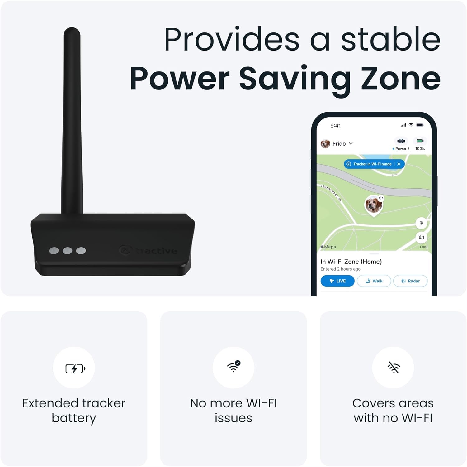 محطة قاعدة تراكتيف تزيد من عمر بطارية جهاز تتبع القطط أو الكلاب أسود