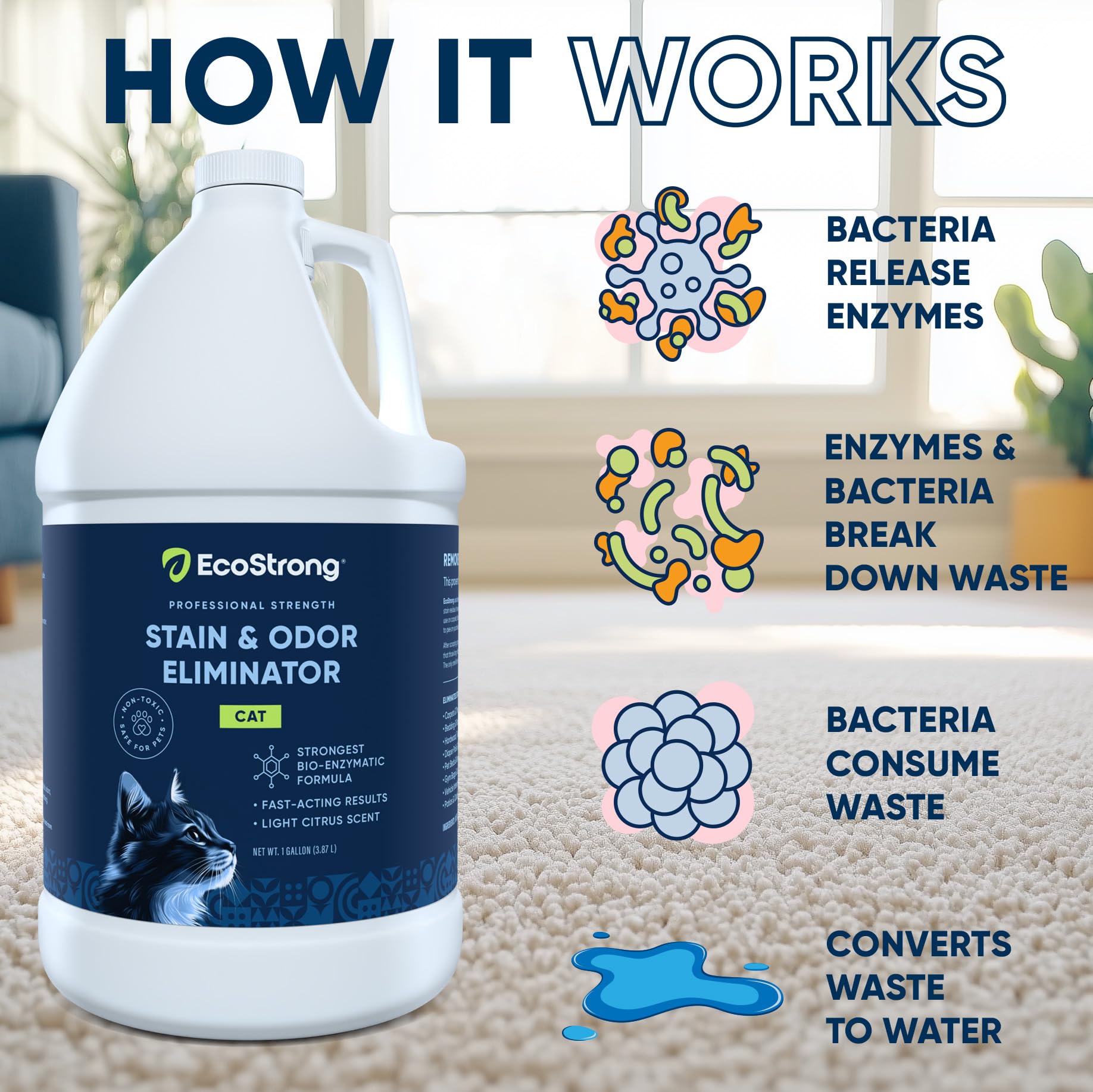 مزيل البقع والروائح الكريهة للقطط | انزيم محايد لرائحة البول - مزيل البقع للسجاد وصناديق الفضلات والفراش والغسيل [حجم قيمة جالون برائحة الحمضيات]