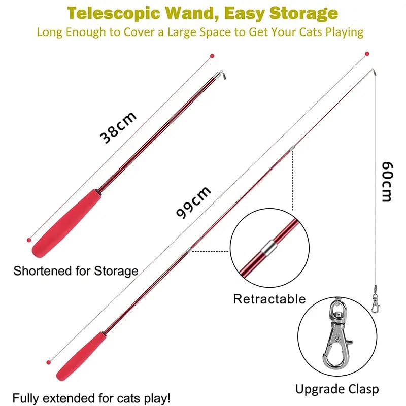مستلزمات تدريب الكلاب والجراء والحيوانات الأليفة بتصميم عصا قابلة للسحب ولعبة ريشة للقطط للألعاب التفاعلية