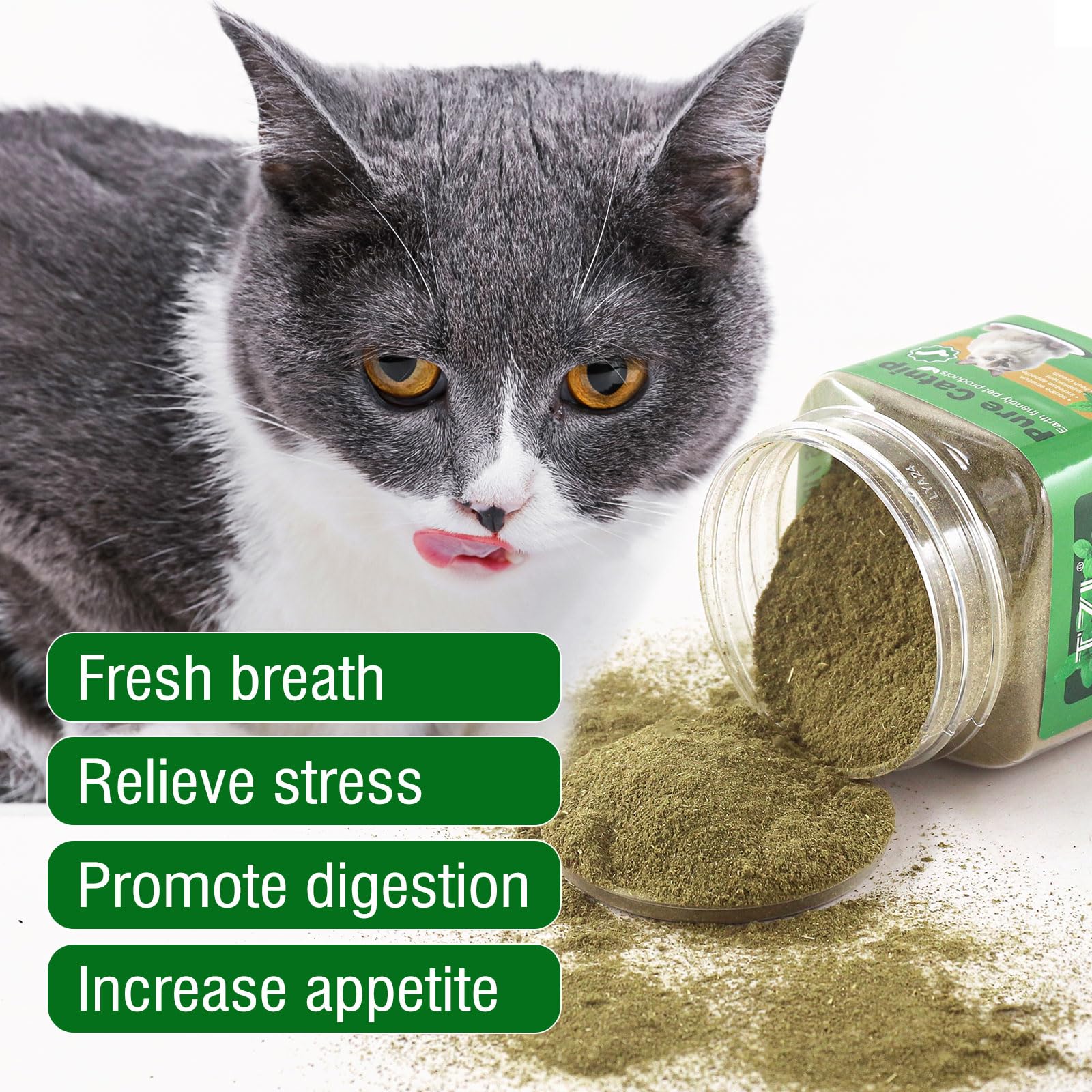 مسحوق نعناع بري مجفف طبيعيًا بدون سيقان لتكملة ألعاب النعناع البري وتنظيف أسنان القطط من باوتشي، 65 جم