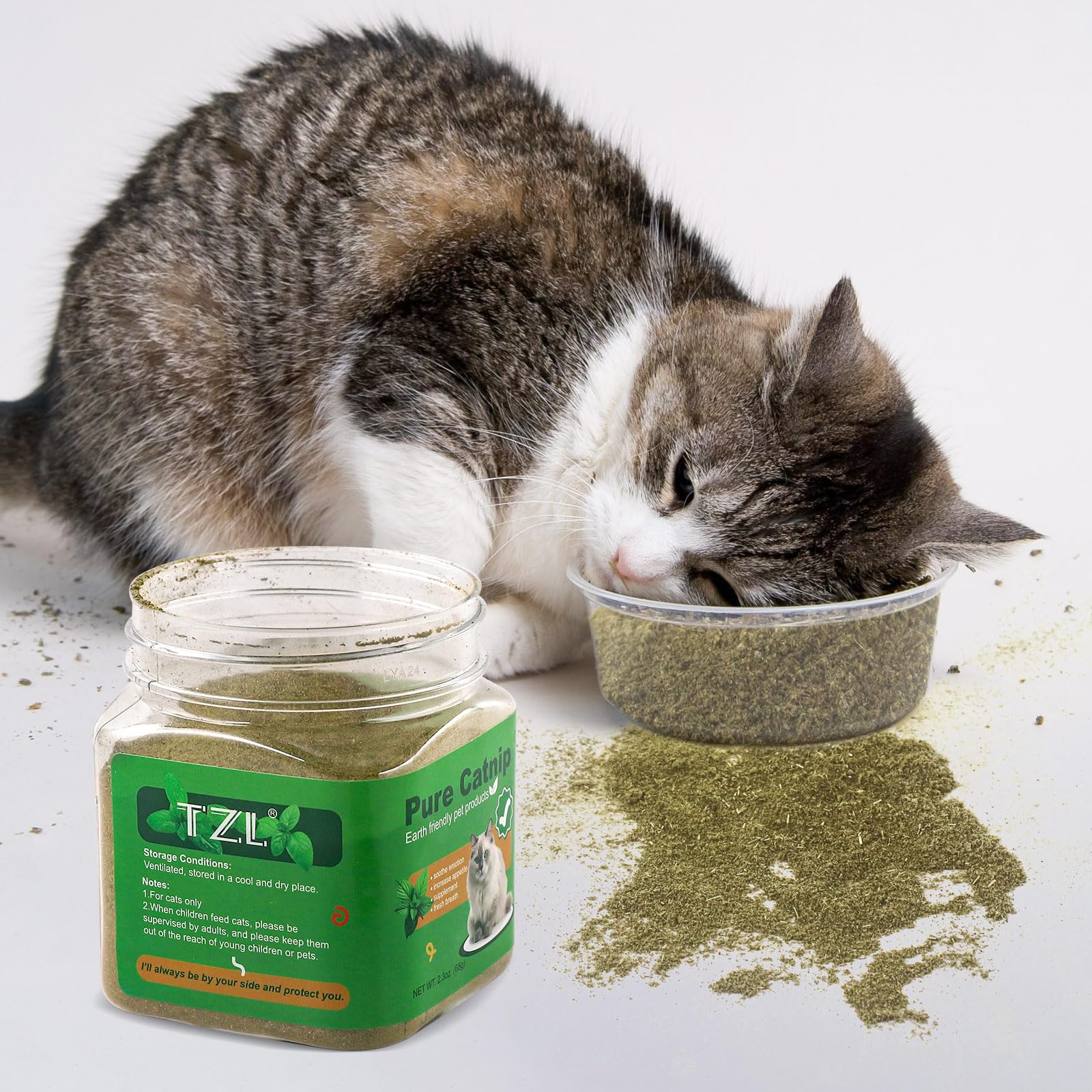 مسحوق نعناع بري مجفف طبيعيًا بدون سيقان لتكملة ألعاب النعناع البري وتنظيف أسنان القطط من باوتشي، 65 جم