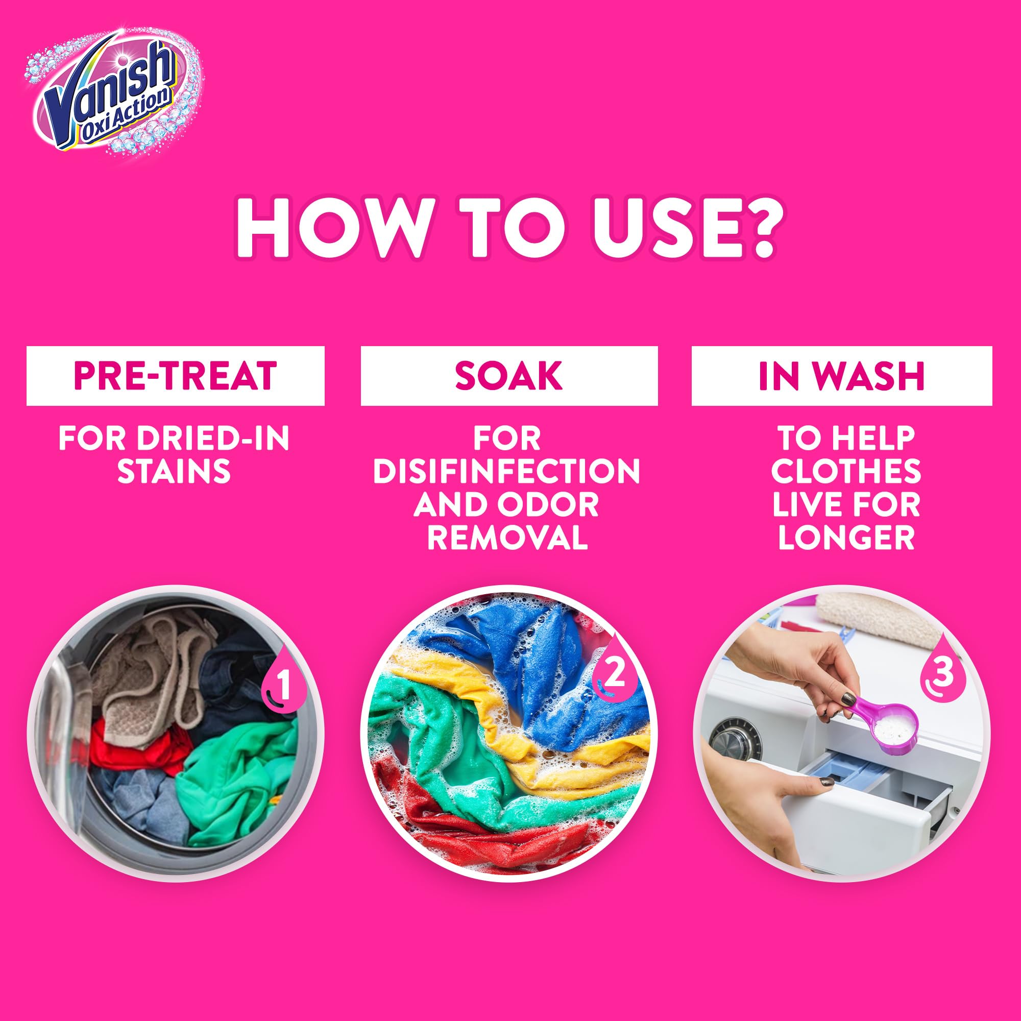 مسحوق ڤانيش أوكسي أكشن القوة المتعددة لإزالة بقع الأقمشة مع مغرفة ، مثالي للاستخدام في الغسالة الكهربائية ، 1 كجم، 1000.0 جمات