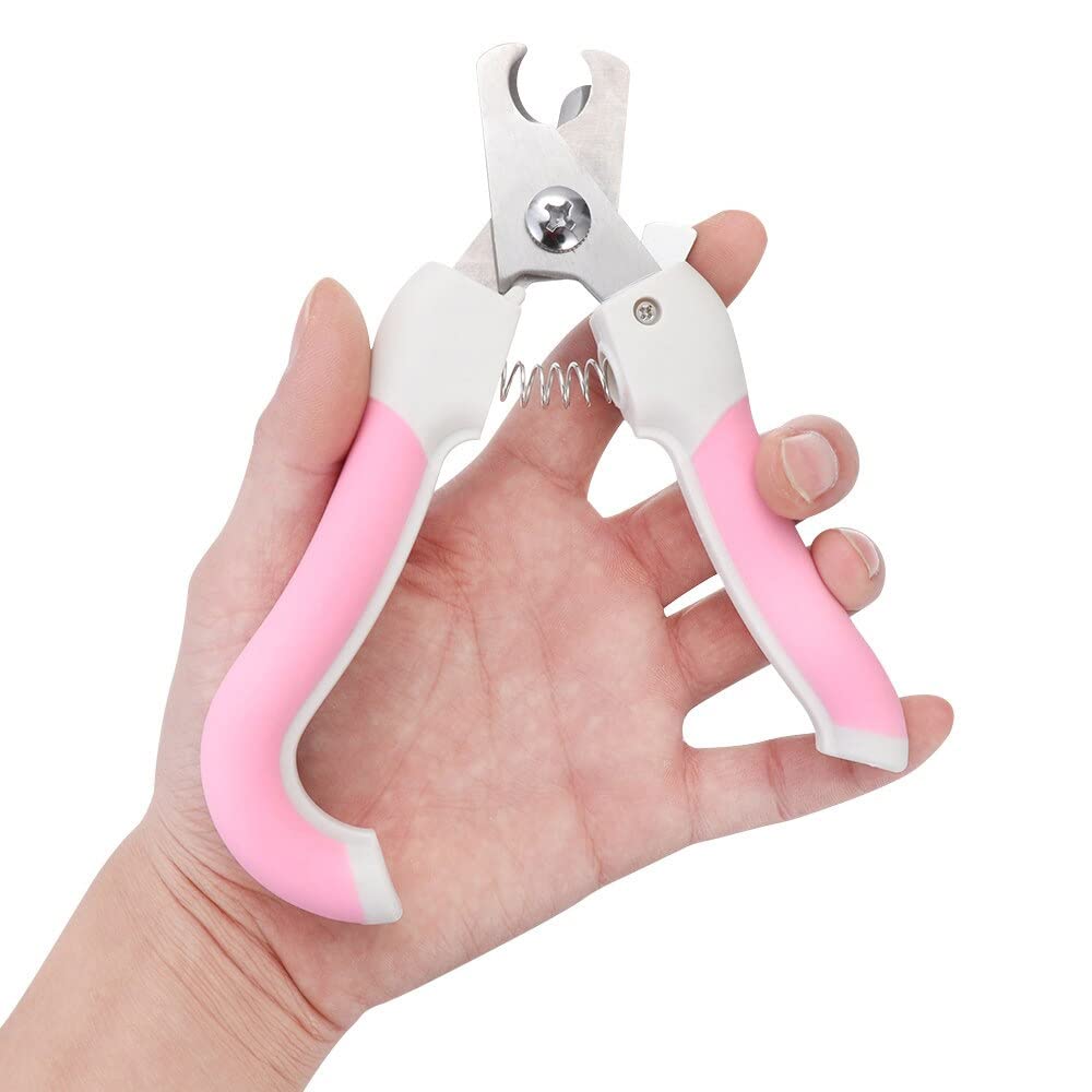 مقص اظافر للحيوانات الاليفة من مارجون، مقص اظافر للكلاب والقطط مضاد للانزلاق مع واقي امان مع مبرد اظافر للكلاب والقطط - بينك